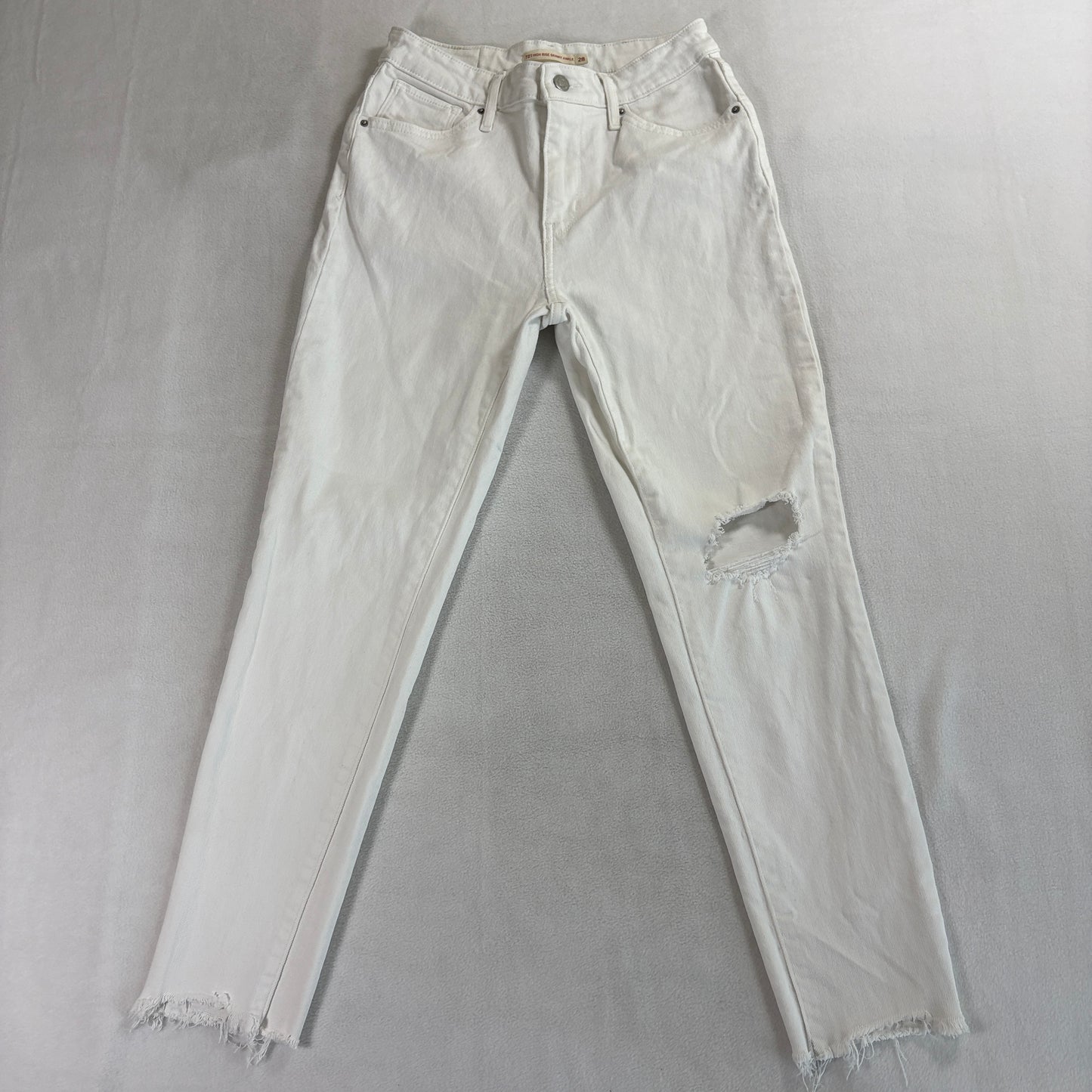 Levi's Wedgie Straight White Jeans Women W28 Distressed Raw Hem Denim Pants