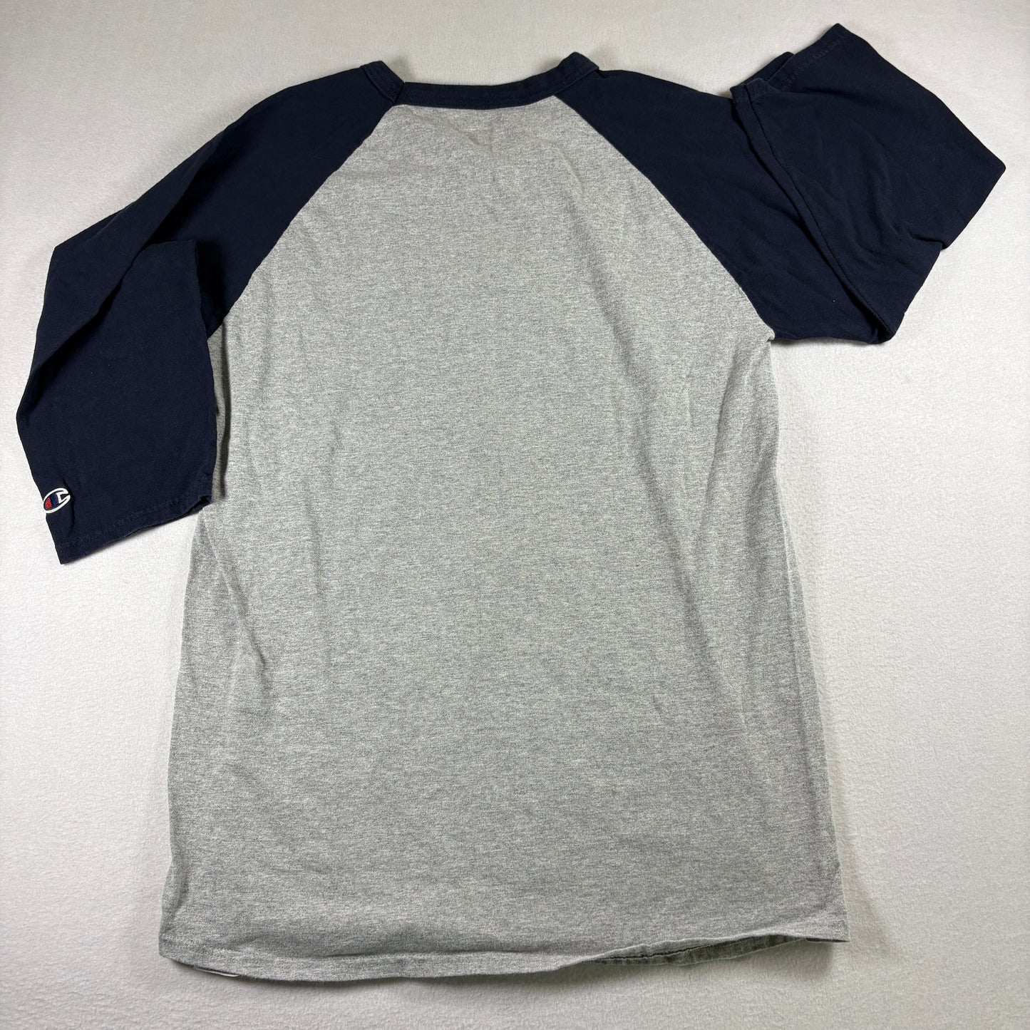 Champion Mens Gray Navy Raglan T Shirt Size Large Y2K 90s Vintage Athletic Tee