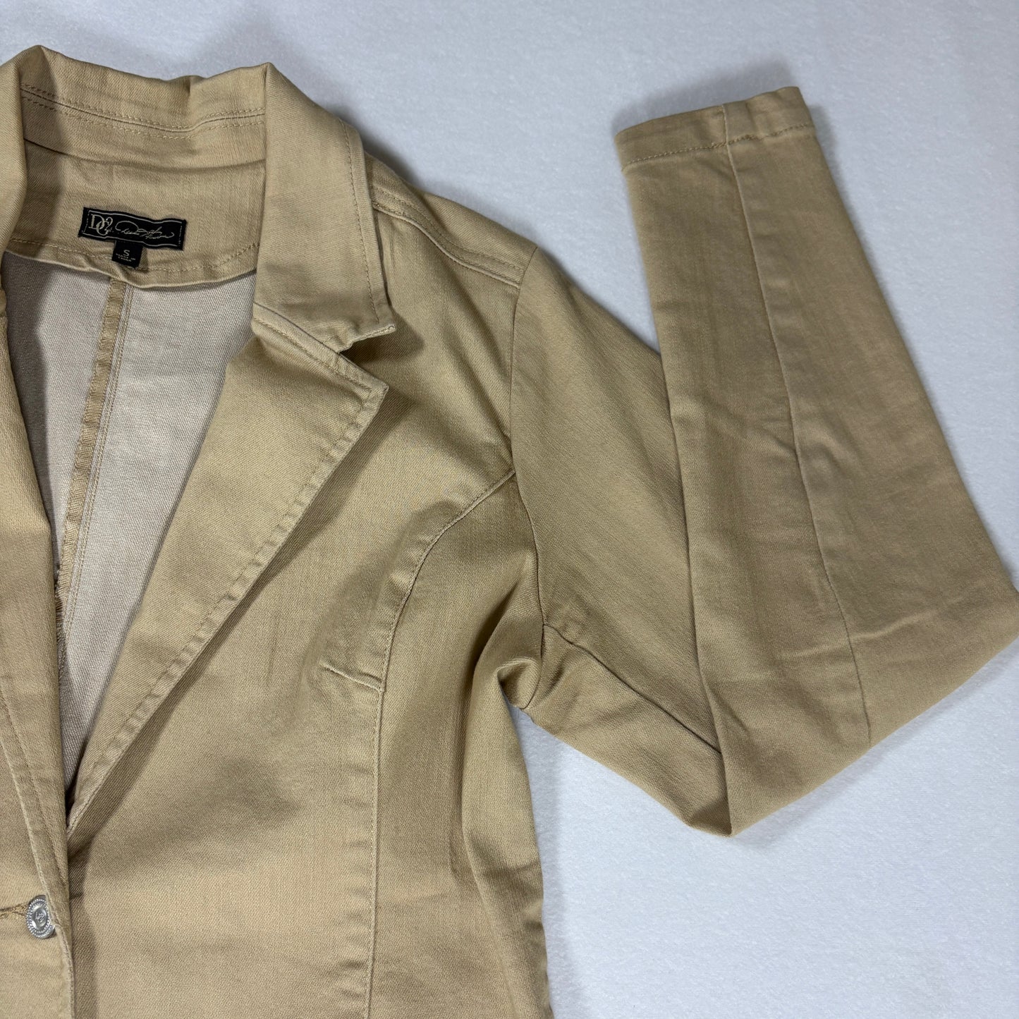 DG2 Blazer Women’s Khaki Beige Casual Stretch Jacket 2 Button Career Coat S