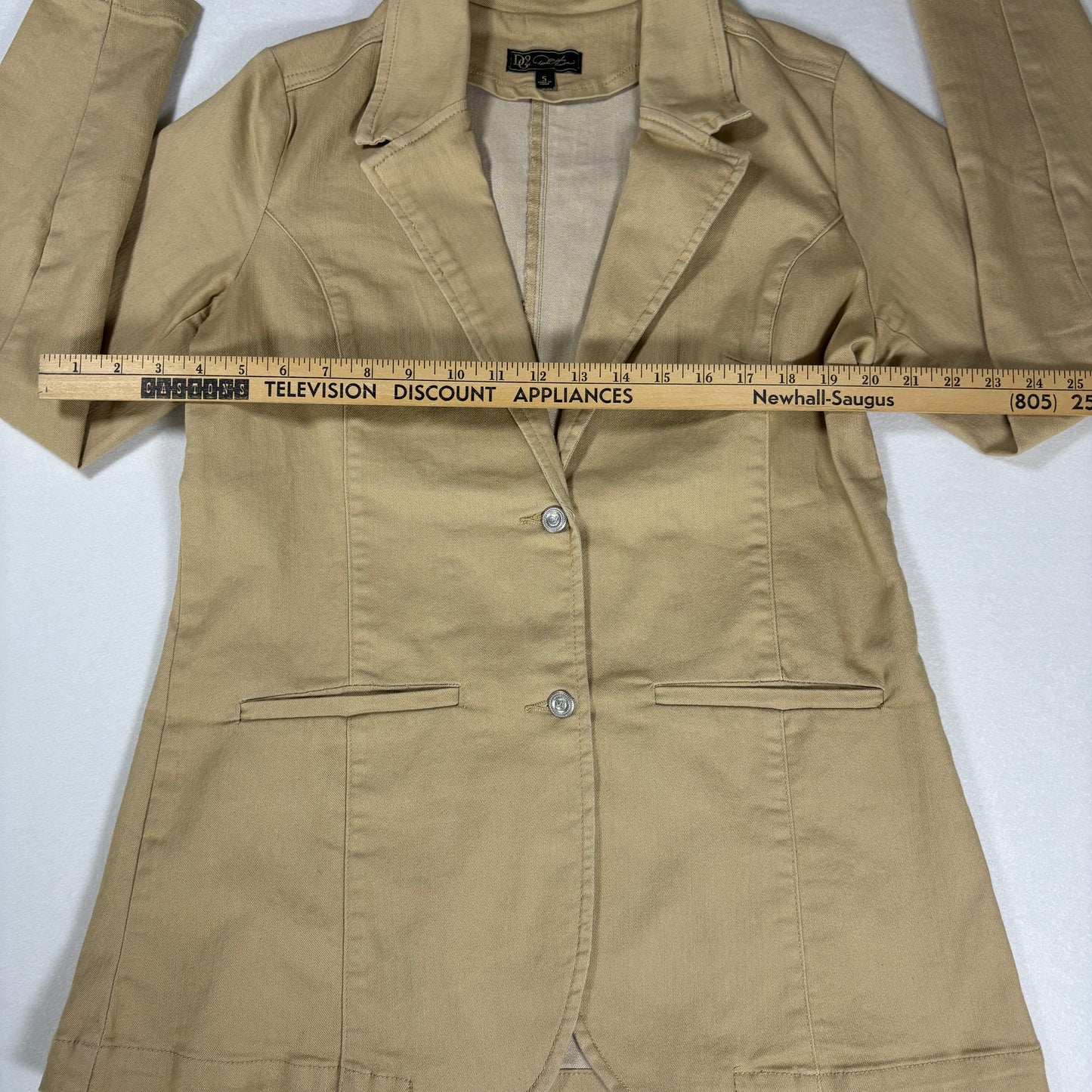 DG2 Blazer Women’s Khaki Beige Casual Stretch Jacket 2 Button Career Coat S