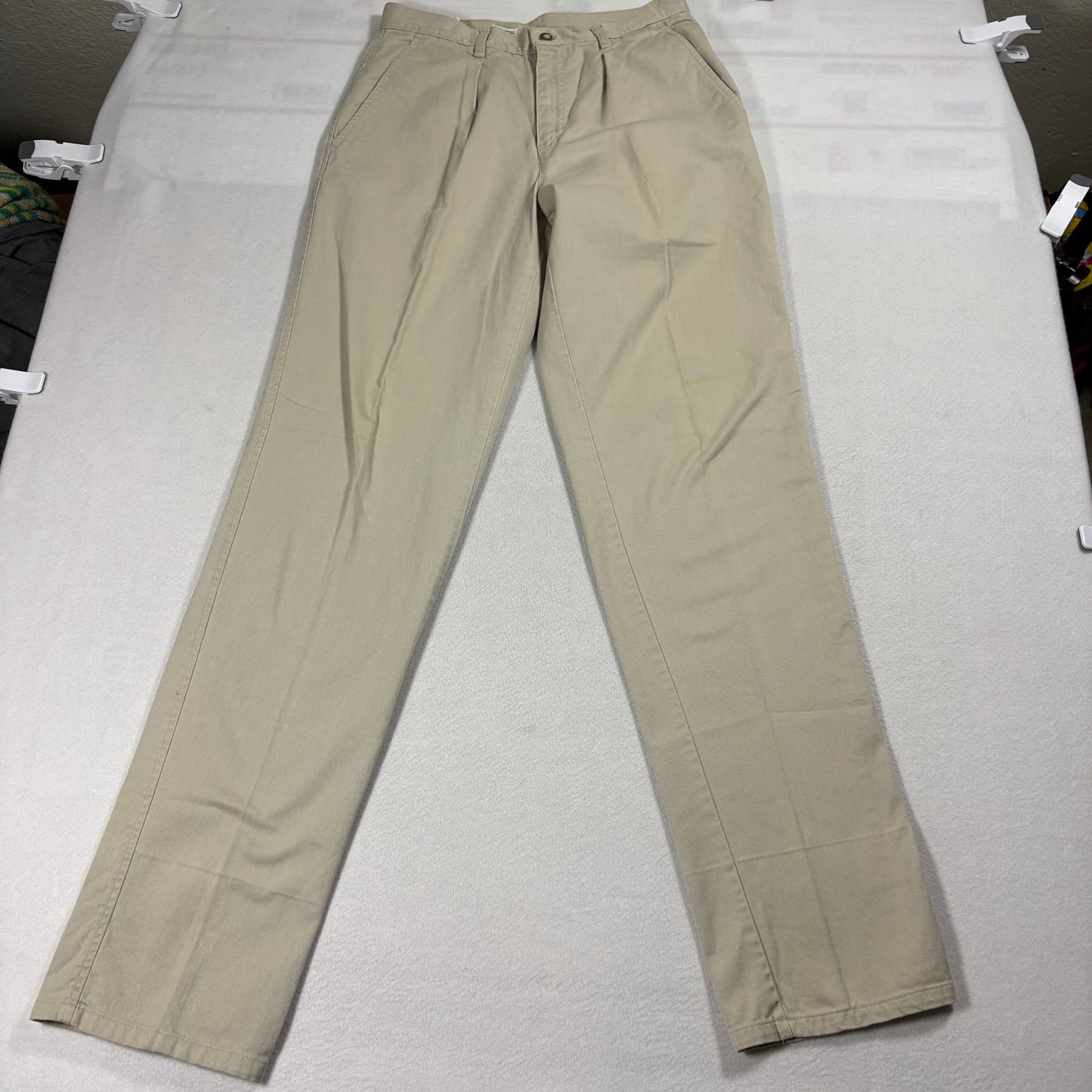 Calvin Klein Mens Khaki Chino Pants Beige Size 31 Pleated Front Straight Fit