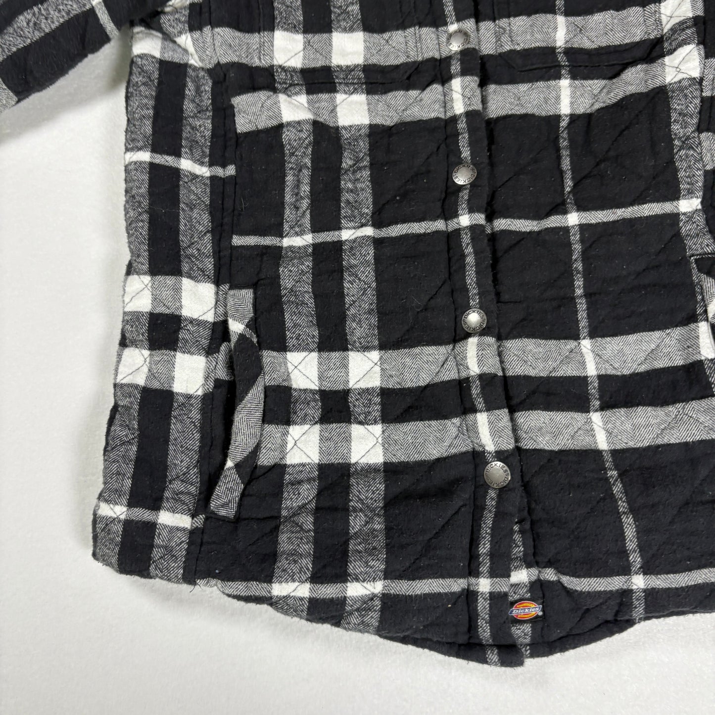 Dickies Flannel Jacket Women’s Small Black Gray Plaid Quilted Lined Shacket