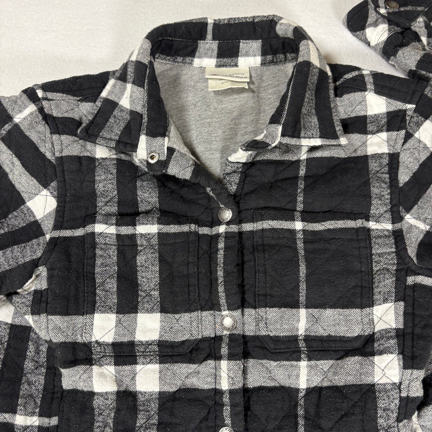 Dickies Flannel Jacket Women’s Small Black Gray Plaid Quilted Lined Shacket