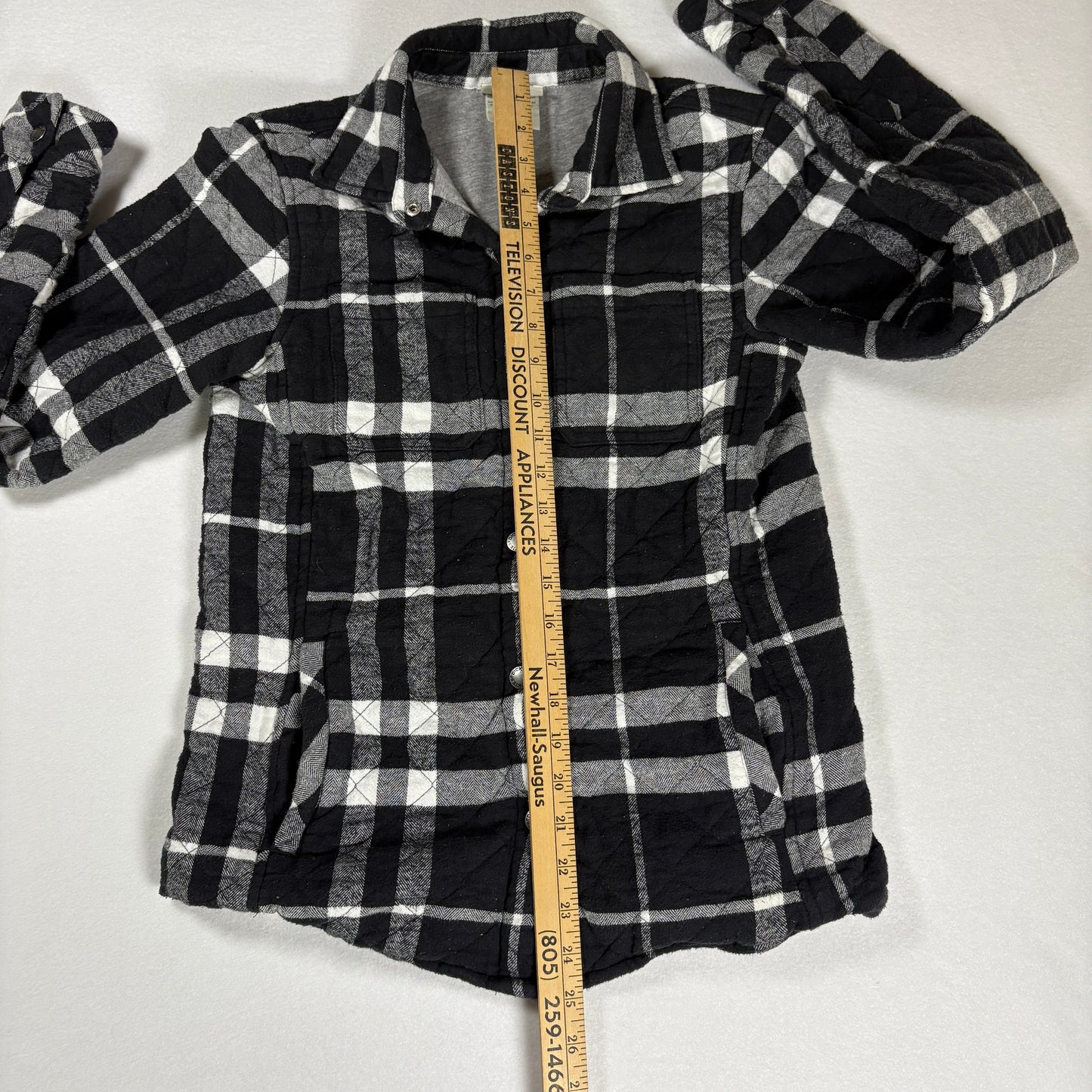 Dickies Flannel Jacket Women’s Small Black Gray Plaid Quilted Lined Shacket