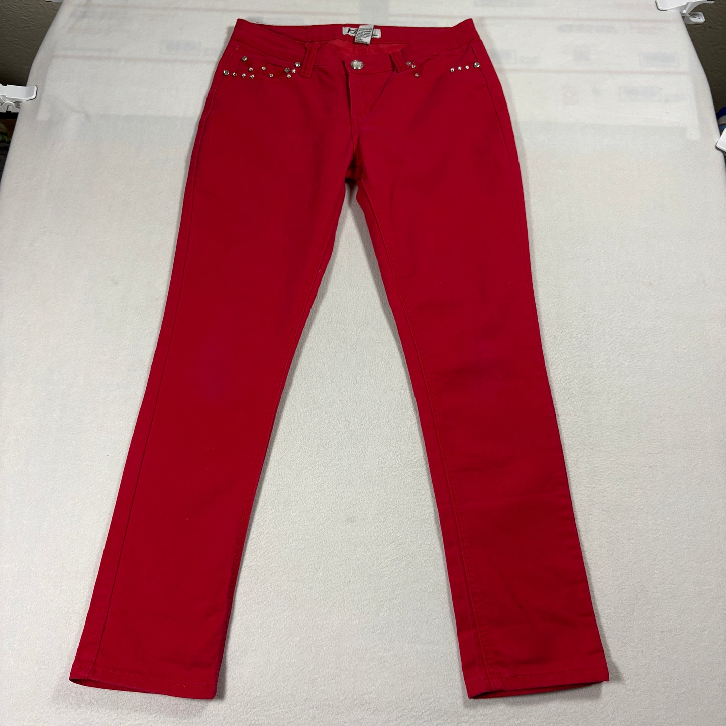 Klip Jeans Womens Red Skinny Jeans Size 11 Studded Pockets Stretch Denim Pants