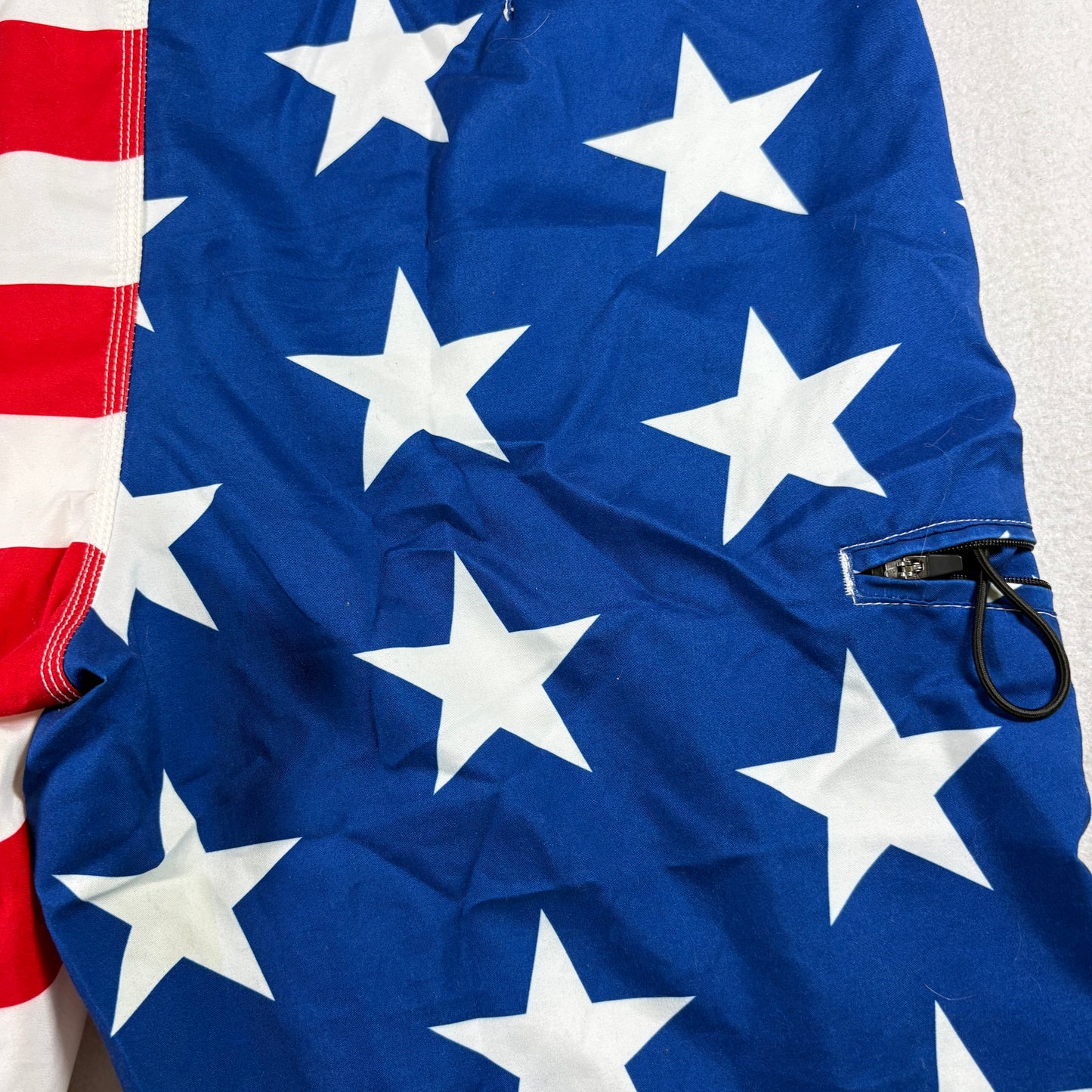 Hang Ten Mens Board Shorts 34 USA Flag Swim Trunks Red White Blue Stars Stripes