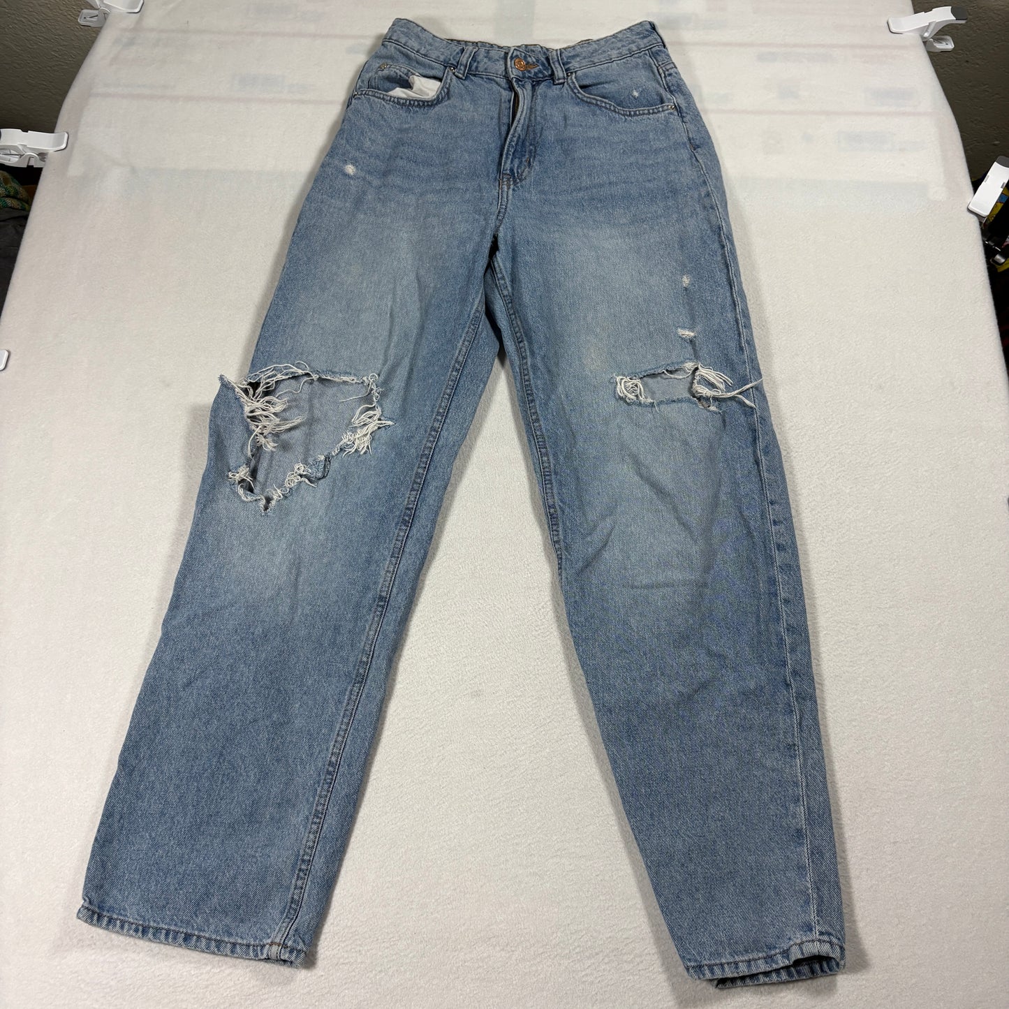 Vintage 90s Womens Jeans Light Wash Distressed Ripped Baggy Straight Denim