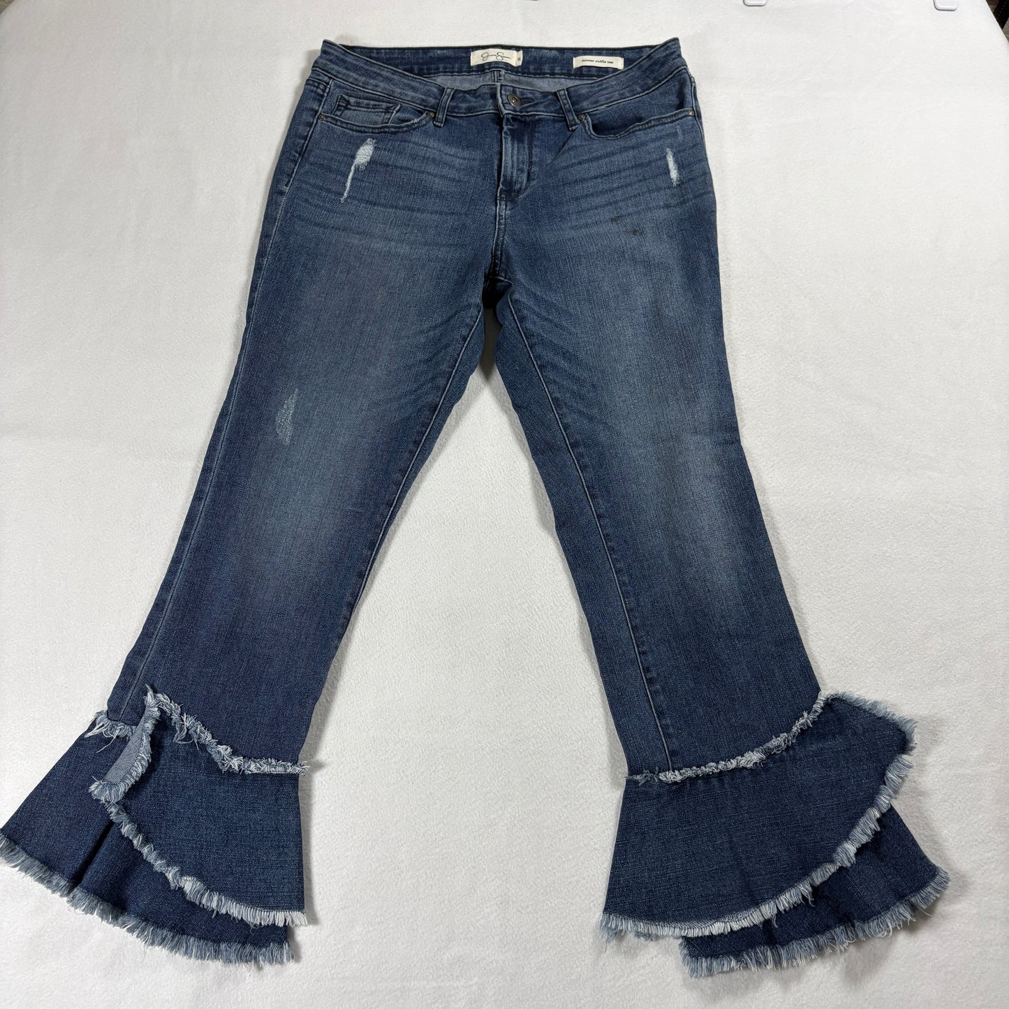 Jessica Simpson Jeans Womens 30 Blue Flare Ruffle Hem Distressed Y2K Denim Retro