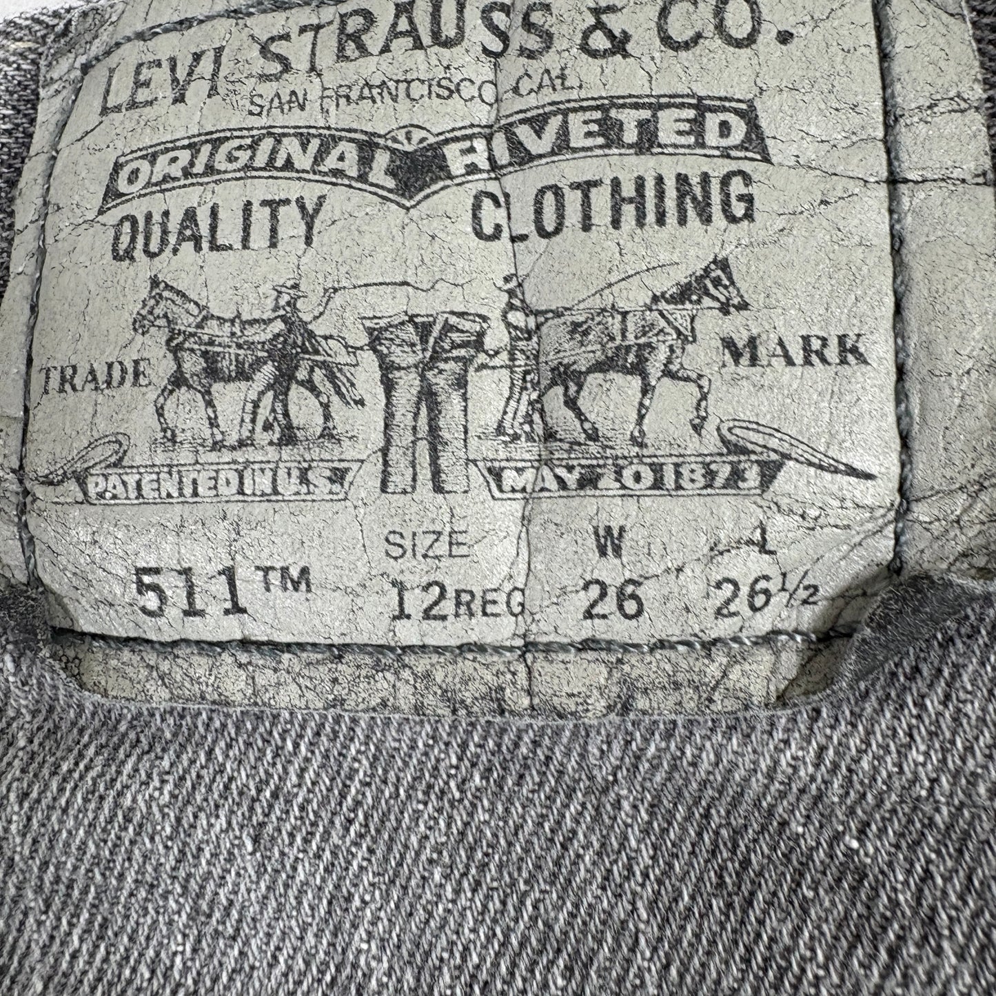 Levis Mens 511 Jeans Size 26x26.5 Gray Skinny Denim Slim Fit Y2K Vintage