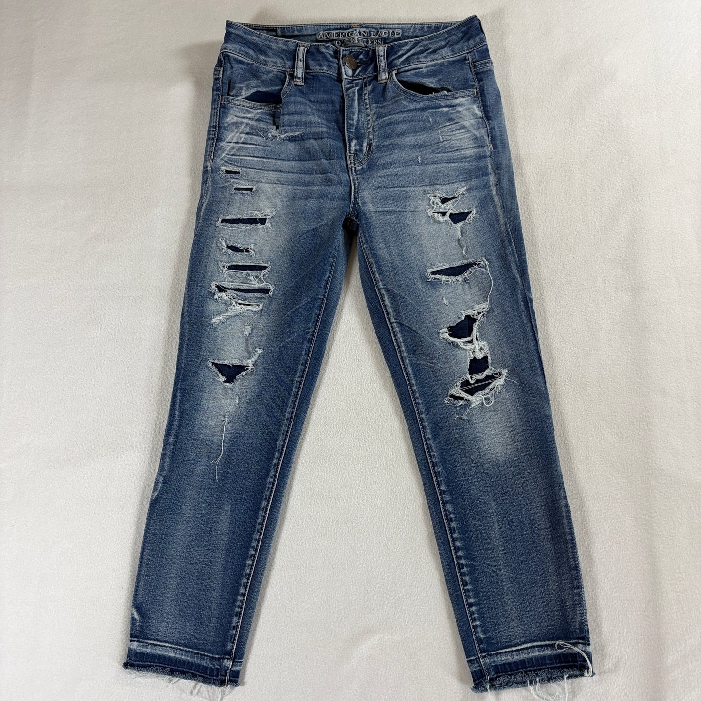 Womens High Rise Jegging Crop Distressed Skinny AE Tag 6 Fits Like 27 X 22