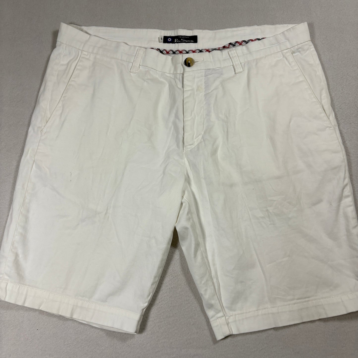 Ben Sherman Shorts Mens 33 White Chino Cotton Casual Mod Summer Classic