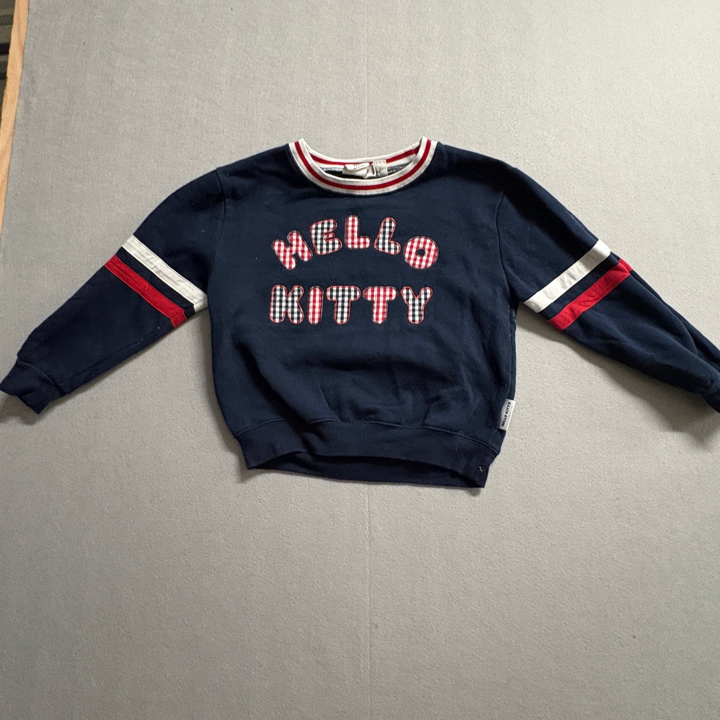 Hello Kitty Kids Sweatshirt Youth 9-10 Navy Striped Graphic Pullover Cute