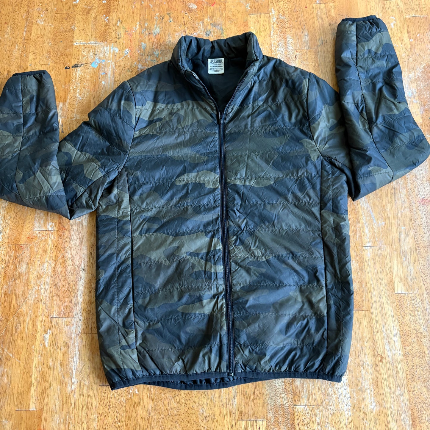 Pink Victoria Secret Jacket Womens XS Camo Puffer Y2K Streetwear Coat Warm Zips!