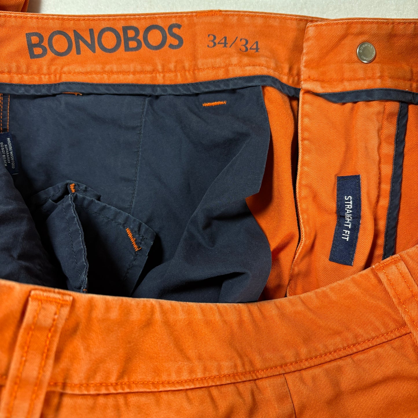 Bonobos Pants Men’s 34x34 Orange Straight Fit Chinos Casual Dress Cotton