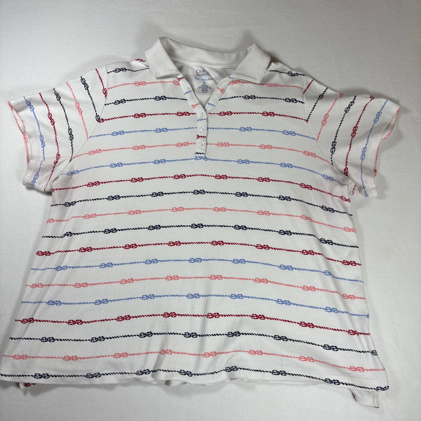 Croft & Barrow Polo Shirt 3X Classic Fit White Nautical Rope Stripe Short Sleeve