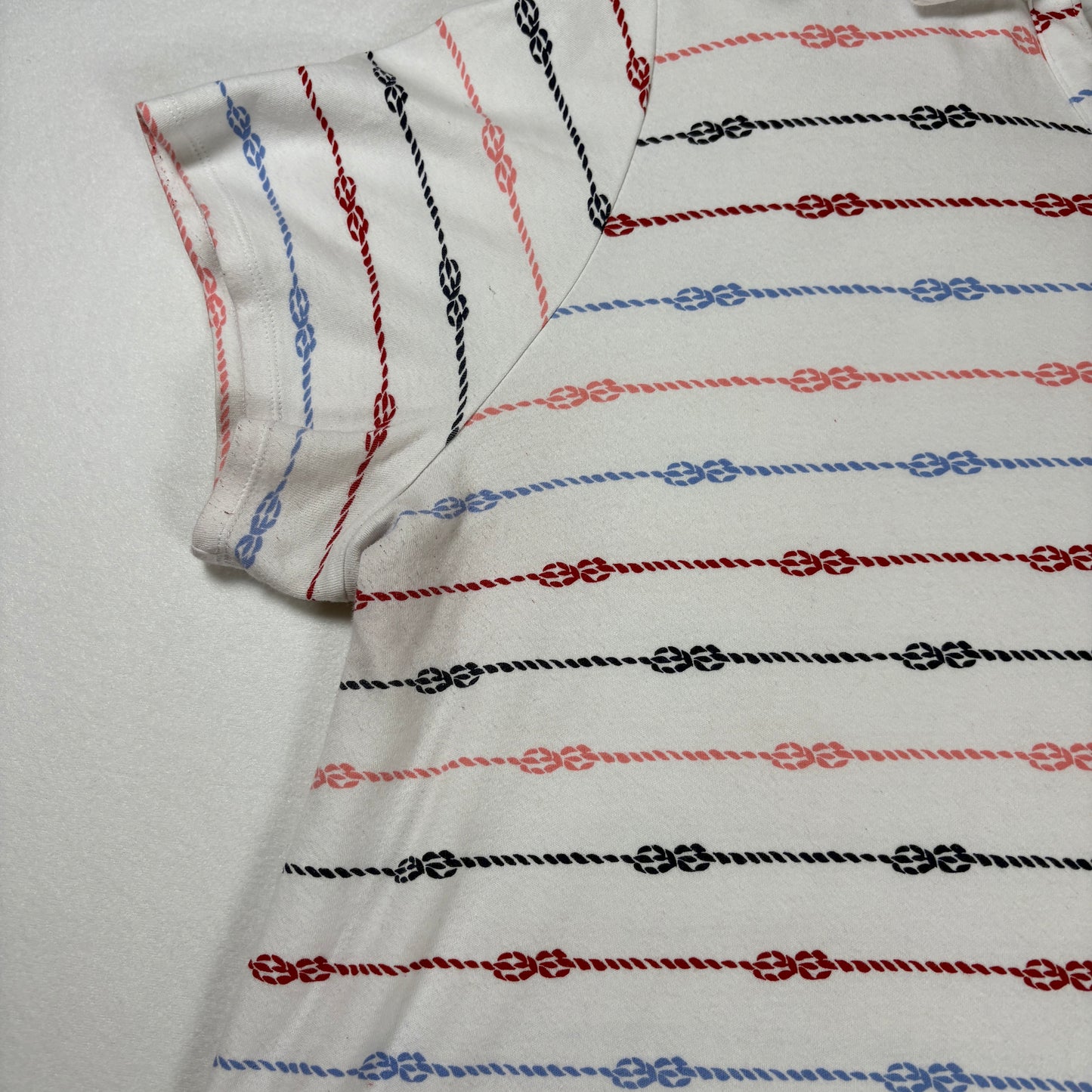 Croft & Barrow Polo Shirt 3X Classic Fit White Nautical Rope Stripe Short Sleeve