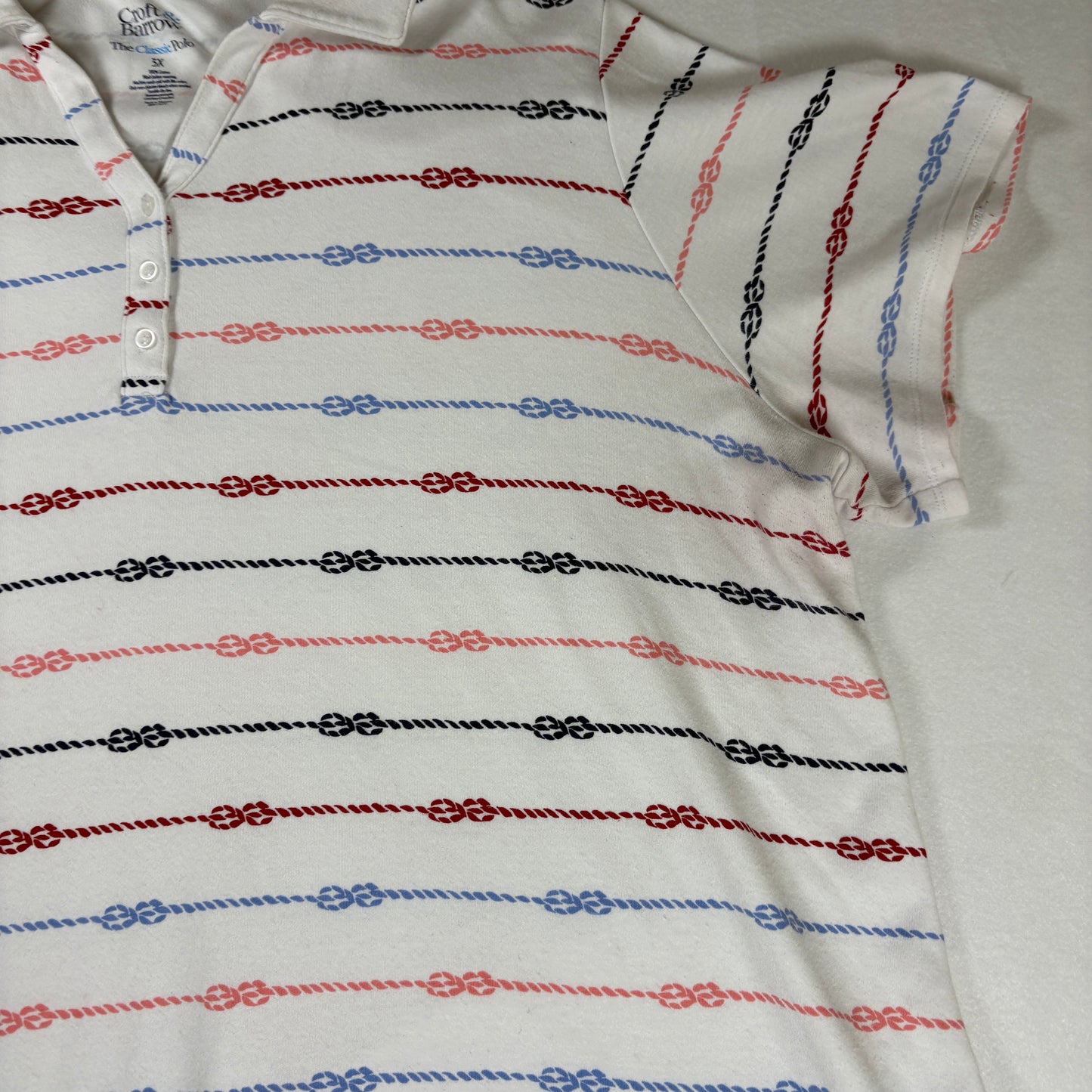 Croft & Barrow Polo Shirt 3X Classic Fit White Nautical Rope Stripe Short Sleeve