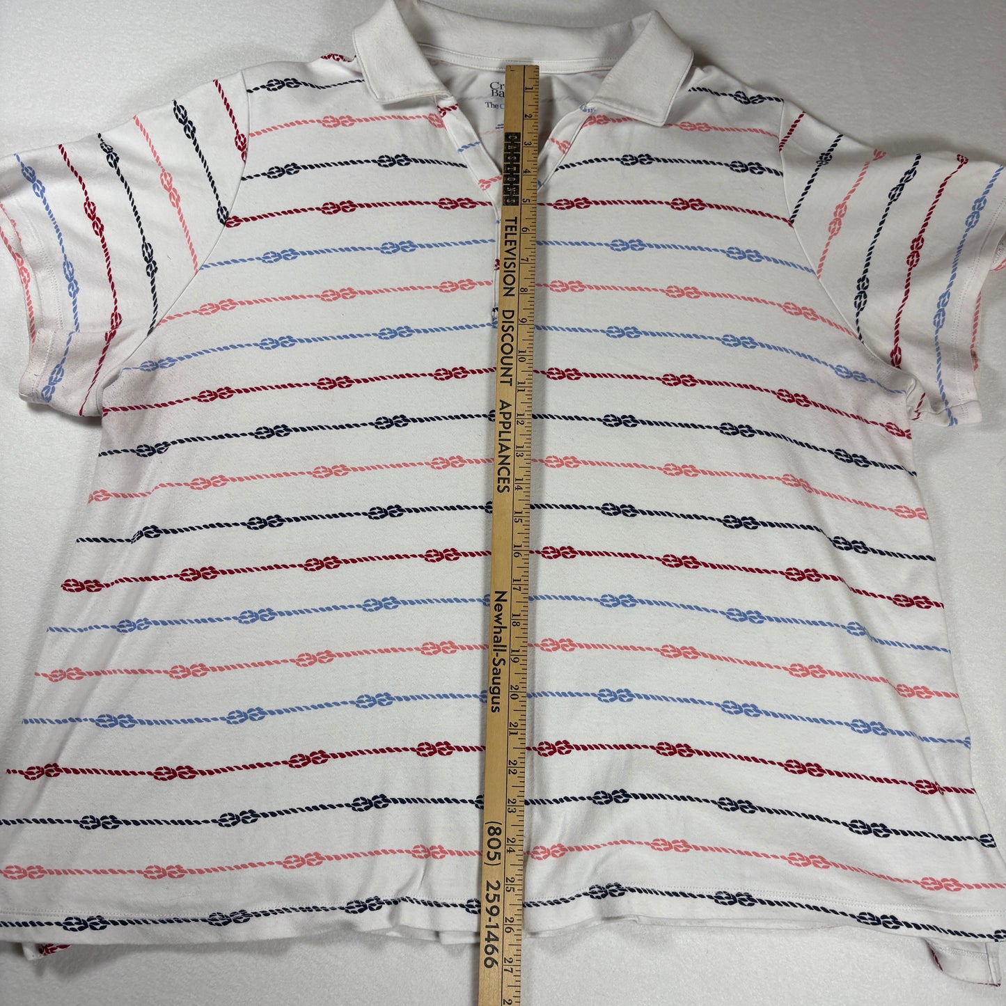 Croft & Barrow Polo Shirt 3X Classic Fit White Nautical Rope Stripe Short Sleeve