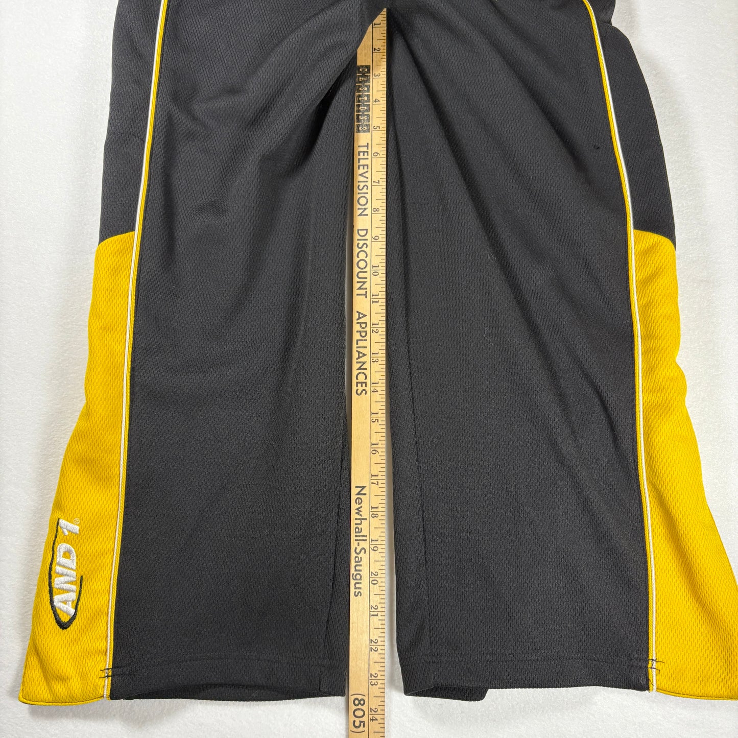 AND1 Pants Youth L 14–16 Tearaway Snap Black Yellow Basketball Warm Up Athletic
