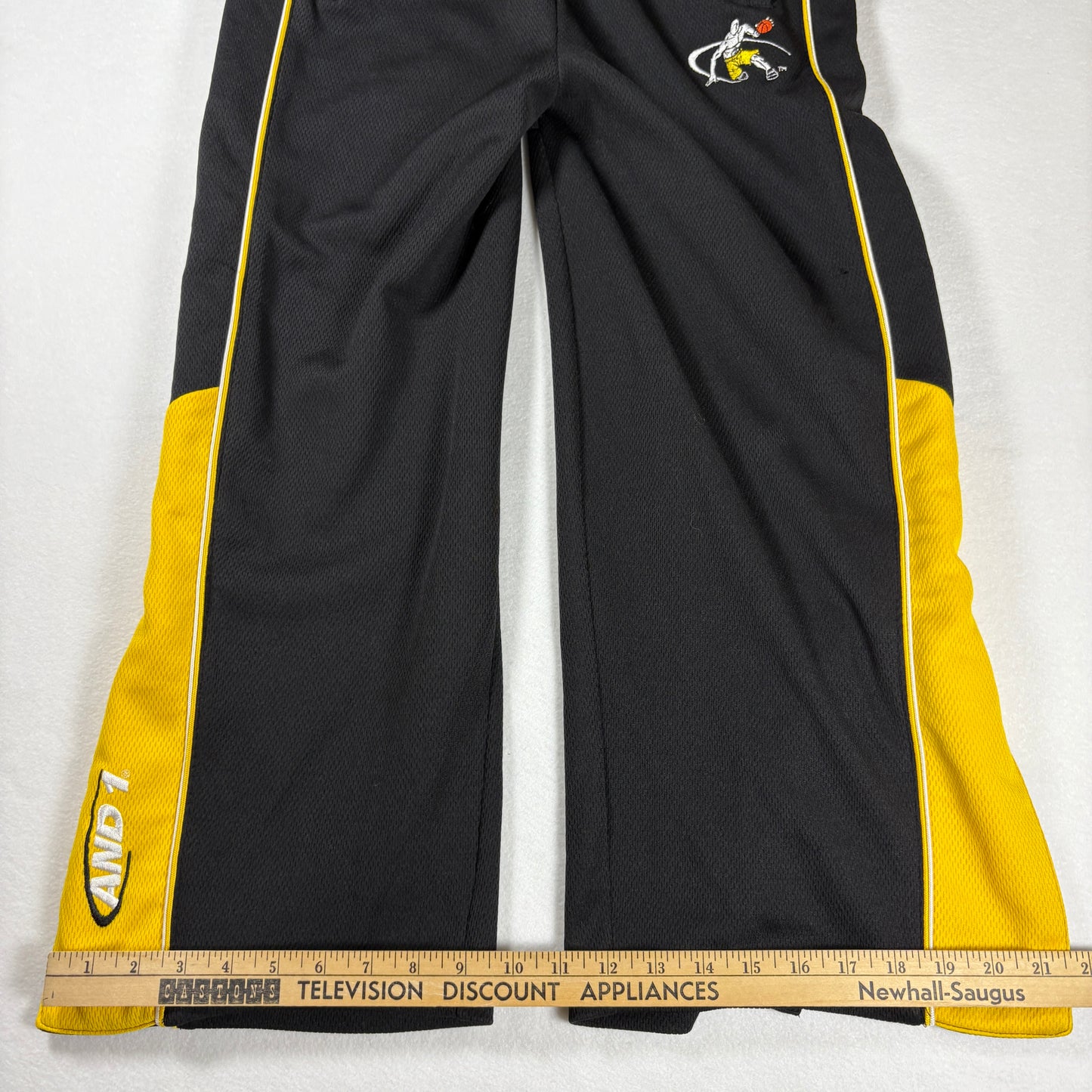 AND1 Pants Youth L 14–16 Tearaway Snap Black Yellow Basketball Warm Up Athletic