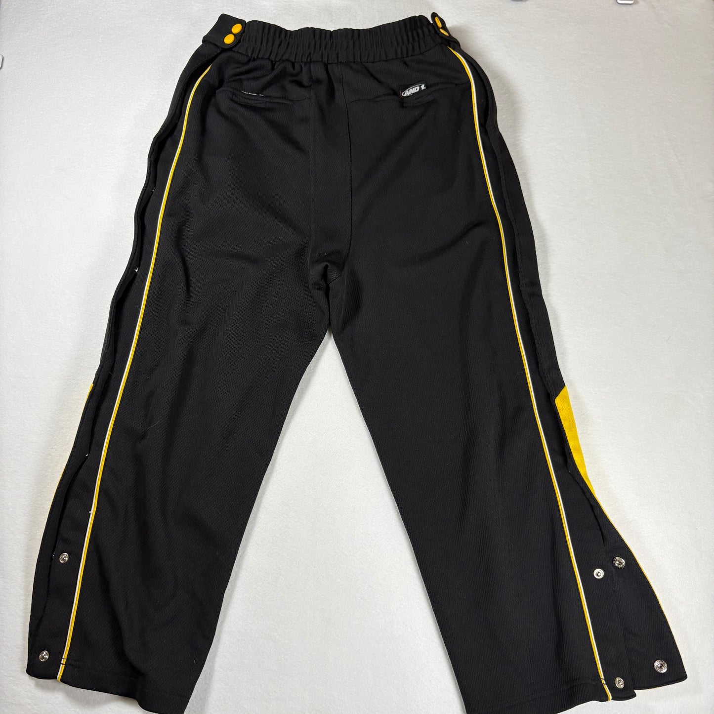 AND1 Pants Youth L 14–16 Tearaway Snap Black Yellow Basketball Warm Up Athletic