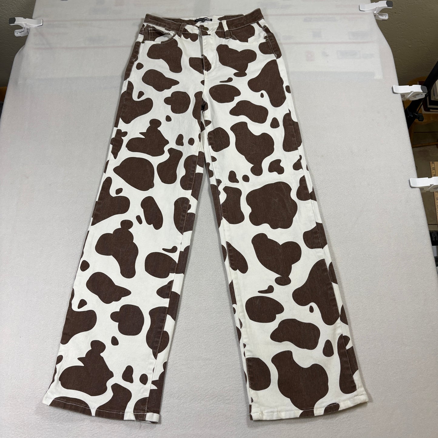 Fashion Nova Jeans Womens 7 Cow Print Brown White Straight Y2K Streetwear