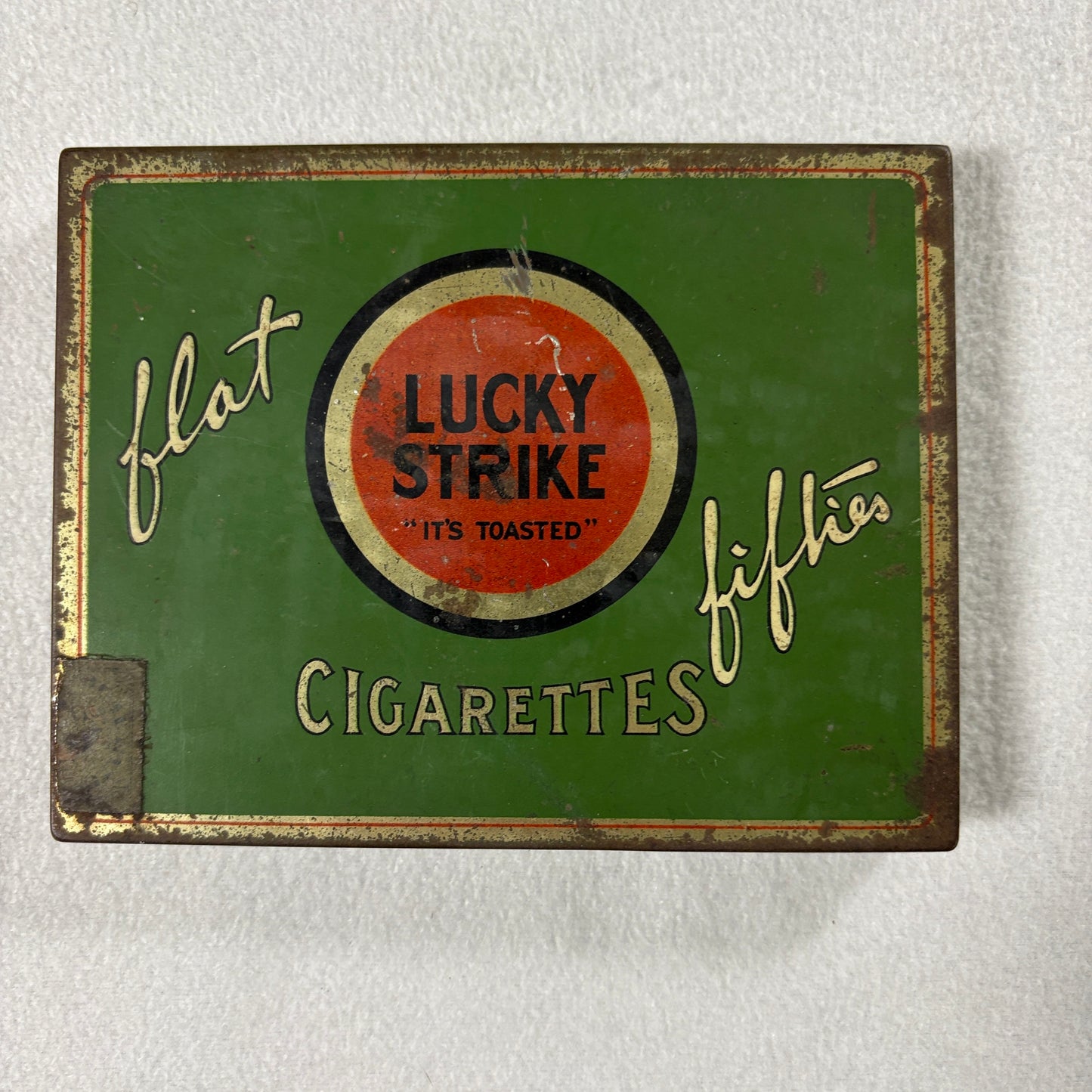 Vintage Lucky Strike Cigarette Tin Hinged Lid Tobacco Advertising Green Box