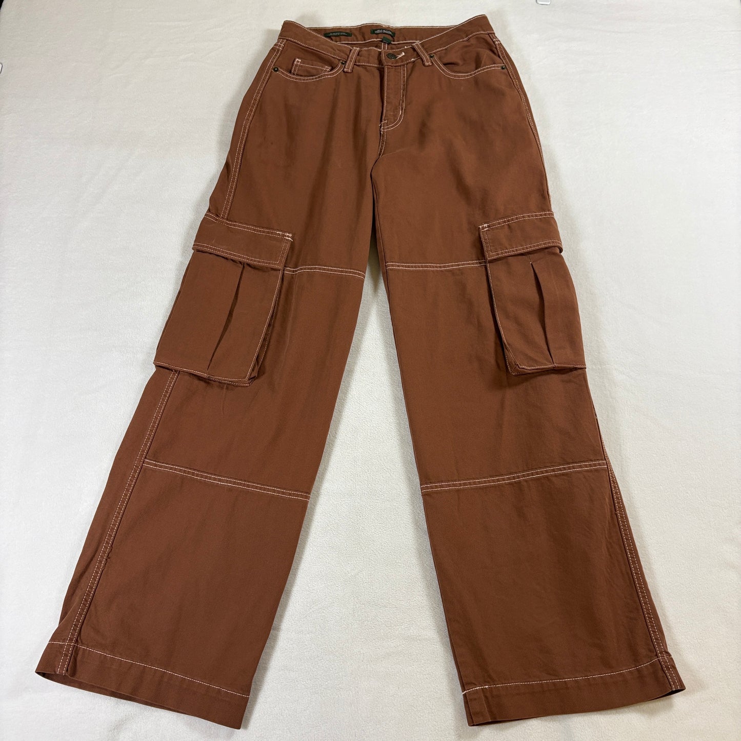 Baggy Cargo Pants Wide Leg Utility Streetwear Brown Tag 6 Fits Like 28 X 30