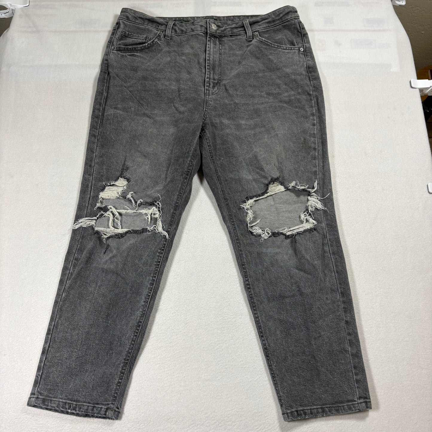 Wild Fable Mom Jeans Womens 18 Gray Distressed Ripped High Rise Grunge Denim