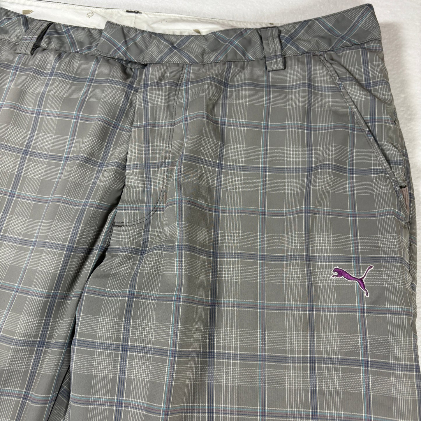 Puma Pants Mens 36x32 Plaid Gray Golf Casual Lifestyle Stretch Comfort Trousers