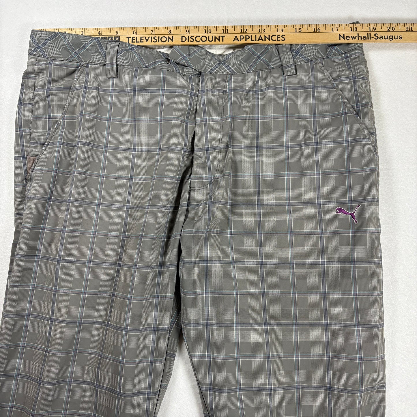 Puma Pants Mens 36x32 Plaid Gray Golf Casual Lifestyle Stretch Comfort Trousers