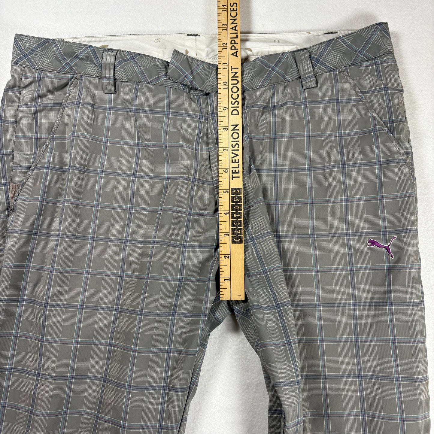Puma Pants Mens 36x32 Plaid Gray Golf Casual Lifestyle Stretch Comfort Trousers