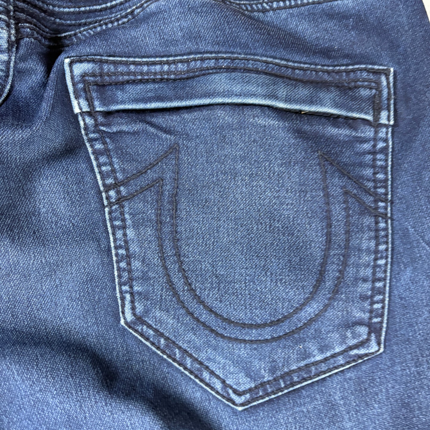True Religion Jeans Mens 33 Rocco Relaxed Skinny Moto Biker Dark Wash Denim