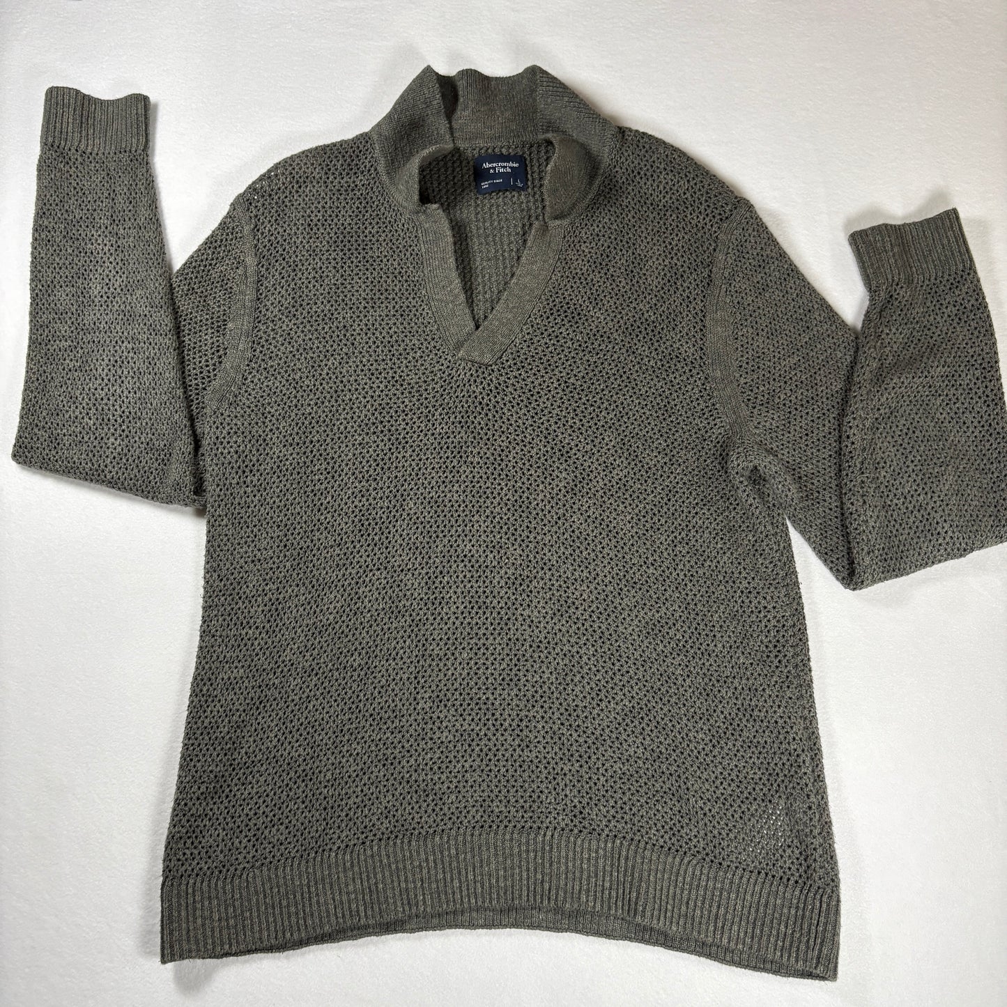 Abercrombie & Fitch Sweater Mens L Gray Knit Shawl Collar Pullover Casual