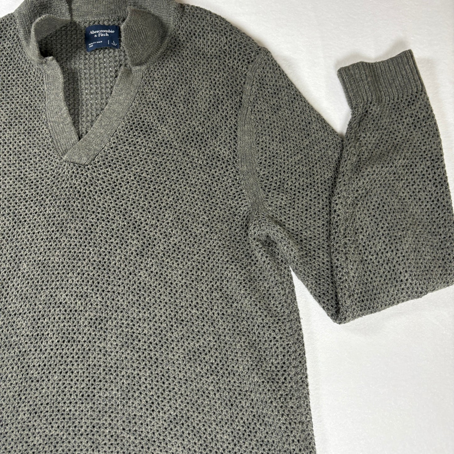 Abercrombie & Fitch Sweater Mens L Gray Knit Shawl Collar Pullover Casual