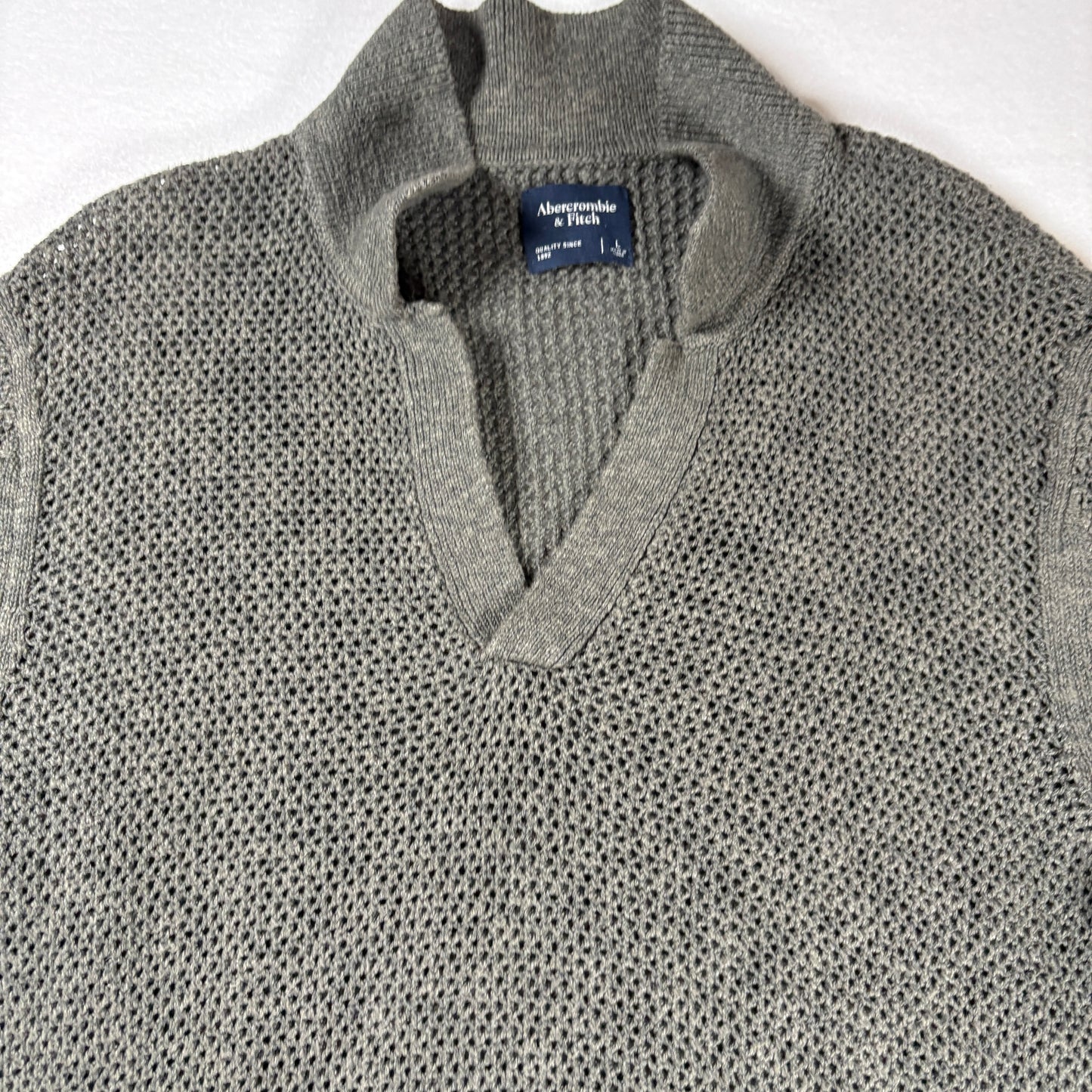 Abercrombie & Fitch Sweater Mens L Gray Knit Shawl Collar Pullover Casual