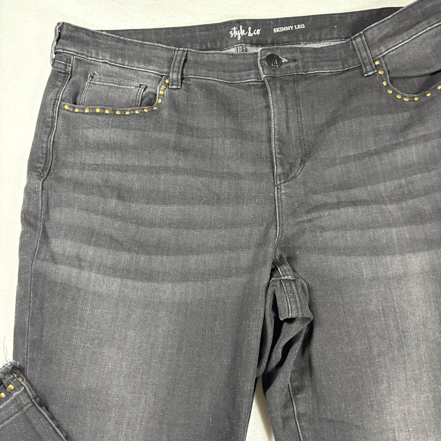 Style & Co Womens Jeans 16 Gray Skinny Leg Studded Trim Stretch Denim Pants