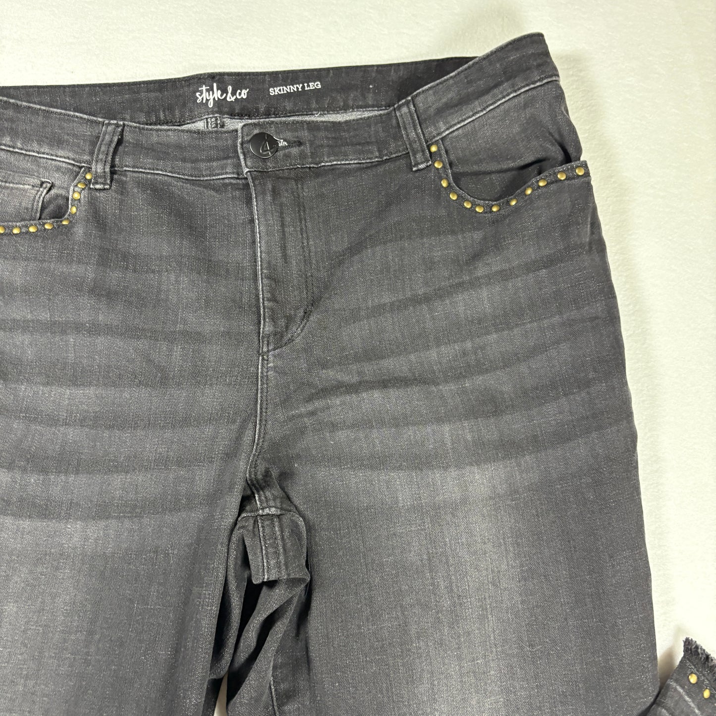 Style & Co Womens Jeans 16 Gray Skinny Leg Studded Trim Stretch Denim Pants