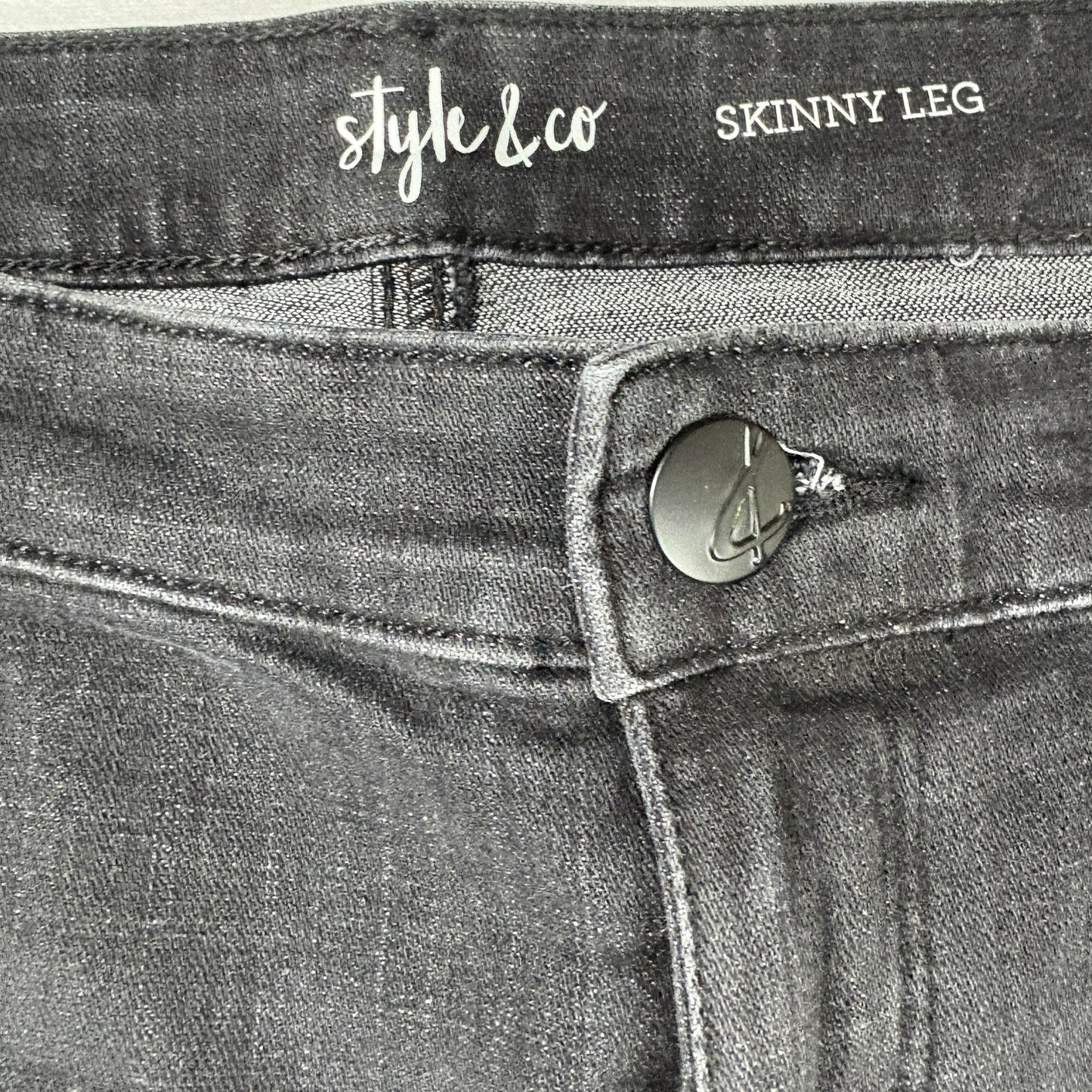 Style & Co Womens Jeans 16 Gray Skinny Leg Studded Trim Stretch Denim Pants
