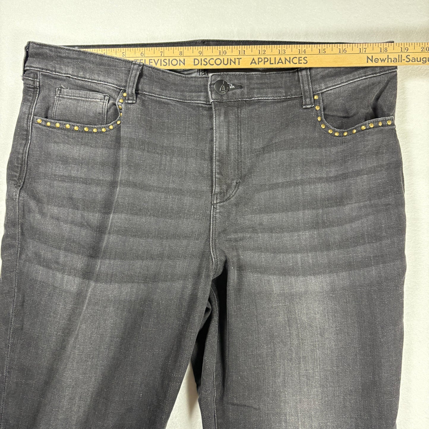 Style & Co Womens Jeans 16 Gray Skinny Leg Studded Trim Stretch Denim Pants