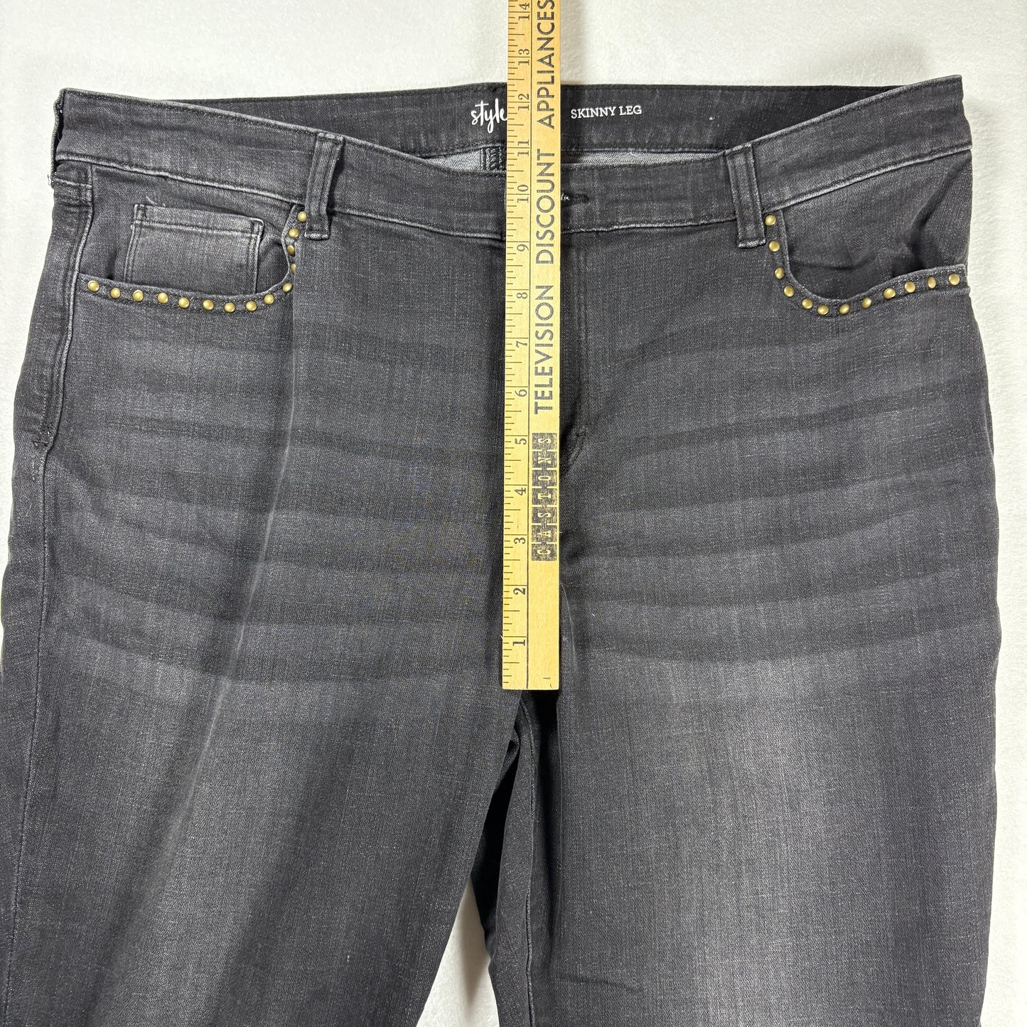 Style & Co Womens Jeans 16 Gray Skinny Leg Studded Trim Stretch Denim Pants