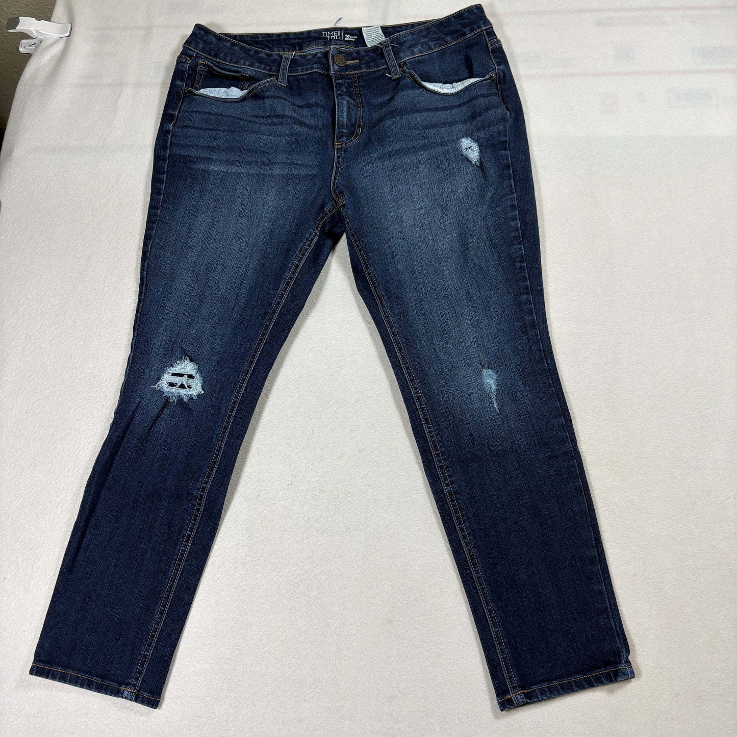 Distressed Skinny Jeans Womens 16 Petite Dark Wash Denim Y2K Grunge