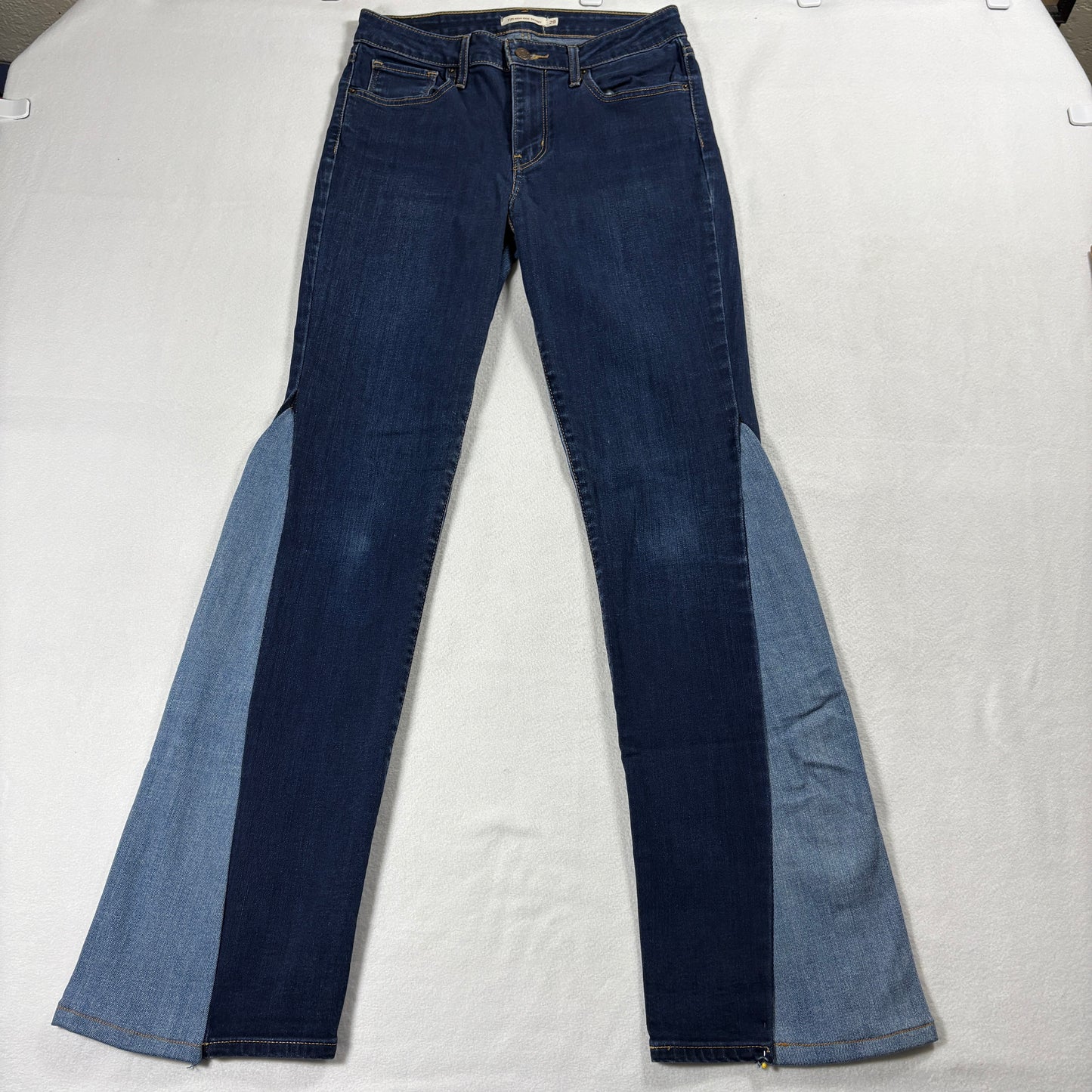 Levis 721 High Rise Skinny Womens 28 Custom Reworked Y2K Two Tone Denim Jeans