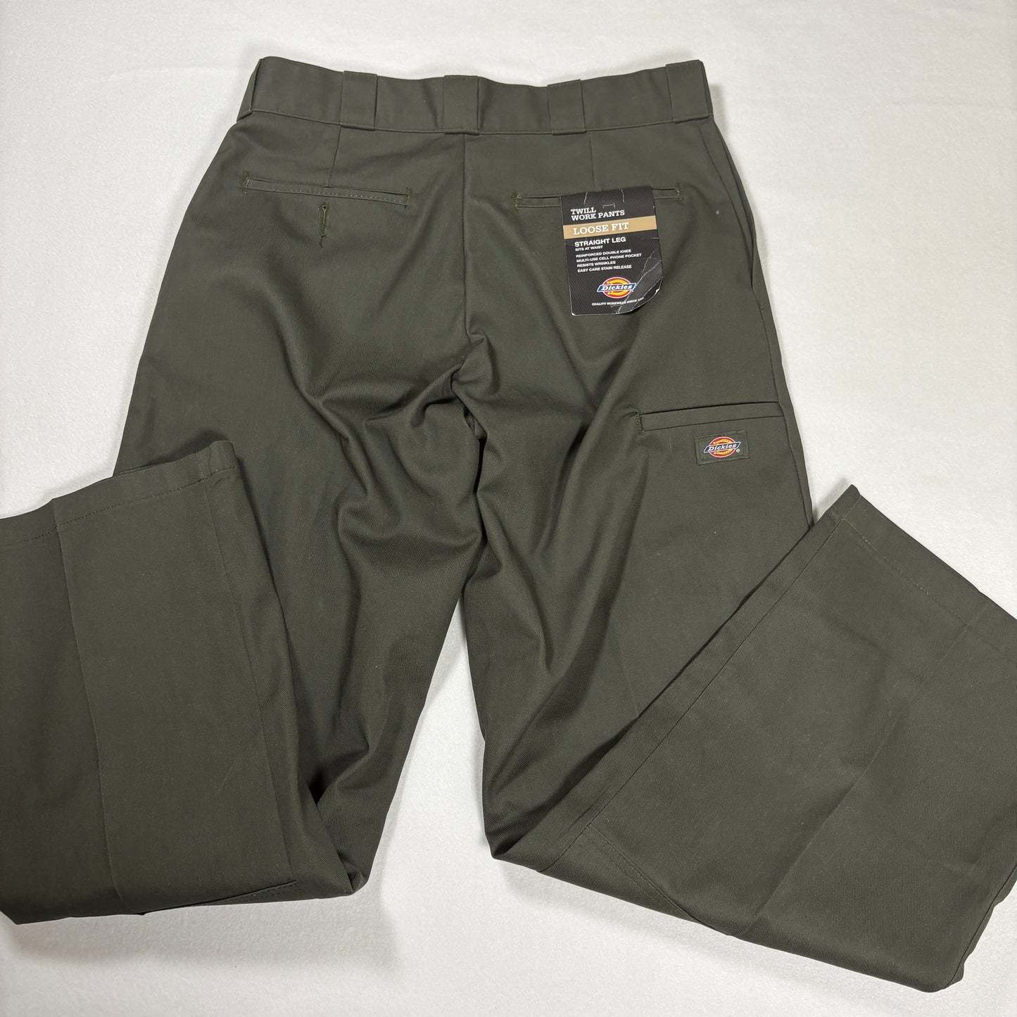 Dickies Men’s Loose Fit Work Pants 32x30 Green Twill Straight Leg Double Knee