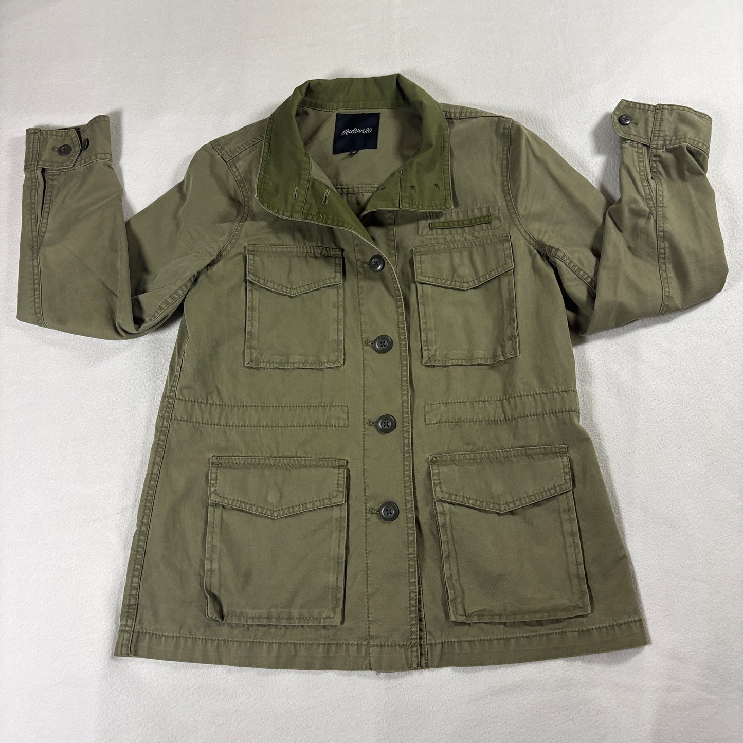 Utility Military Jacket Olive Green Cotton Madewell Womens M Fits