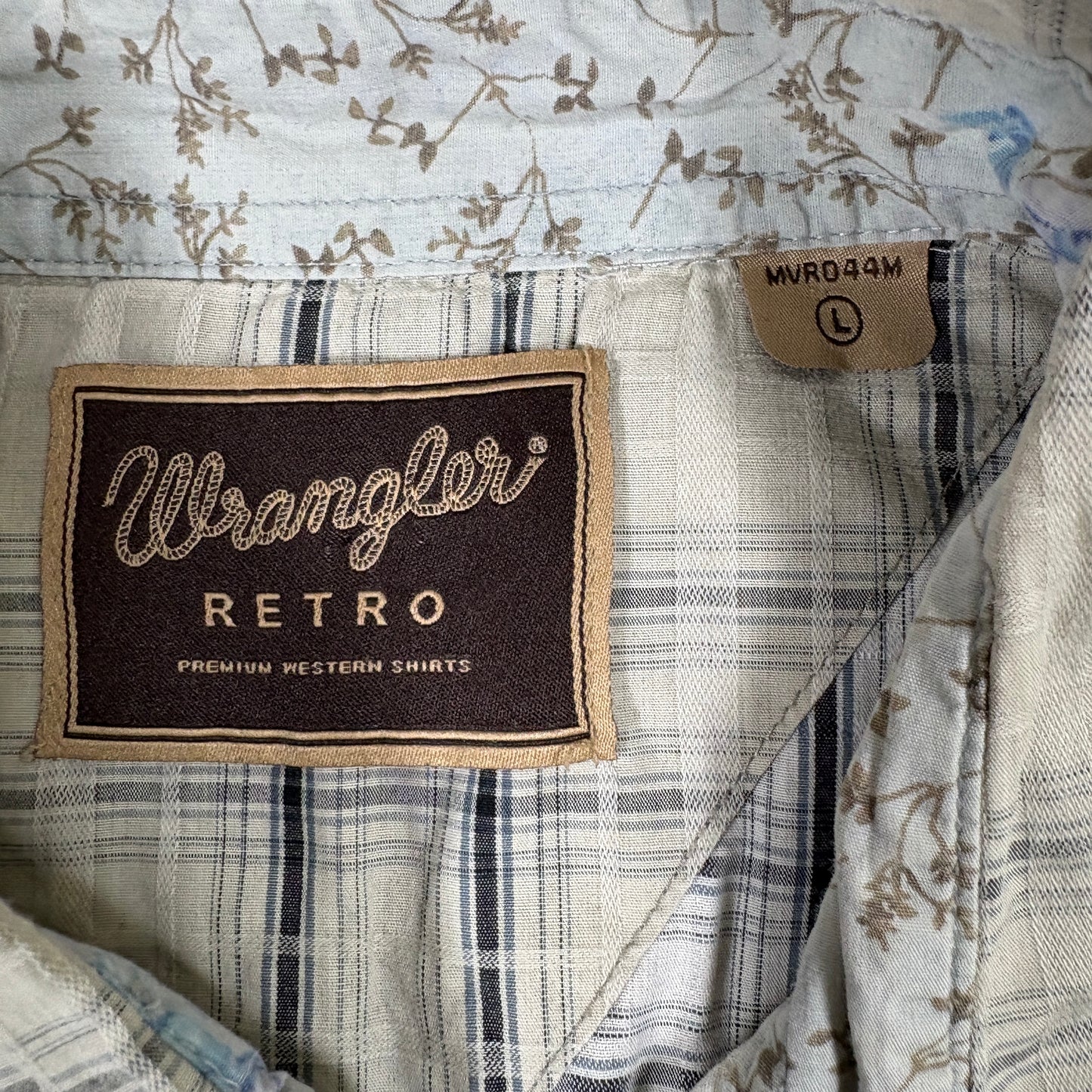 Wrangler mens L retro western shirt pearl snap plaid cowboy rodeo grunge Y2K