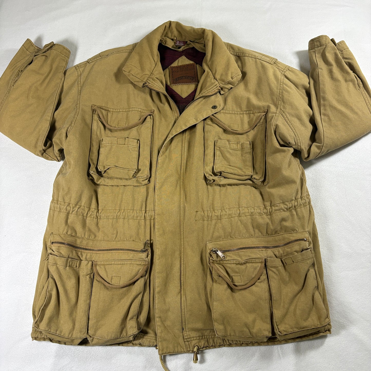 Safari Field Jacket Workwear Utility Canvas Tan XL Plaid Lined Liner Heavy Coat