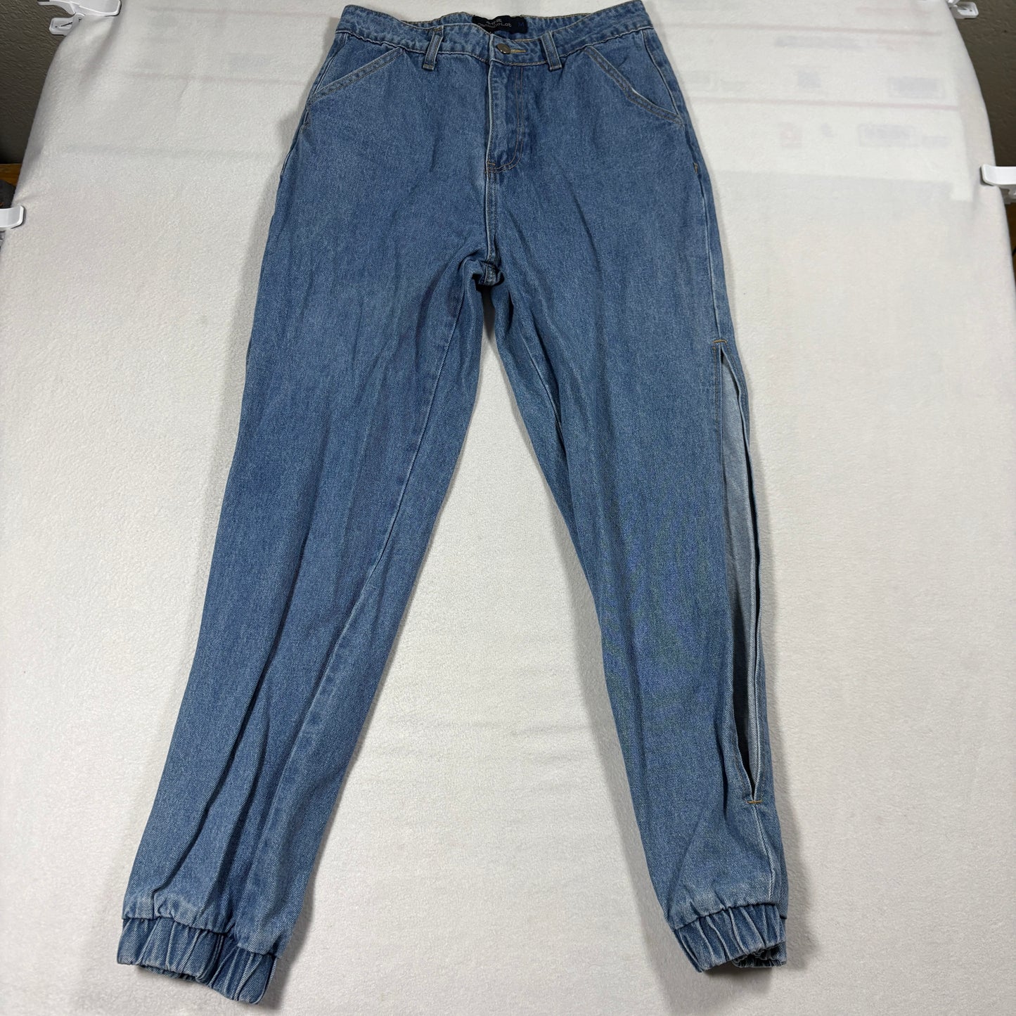 Vintage 90s Denim Jogger Jeans Mens M Tapered Elastic Cuffs Retro Streetwear
