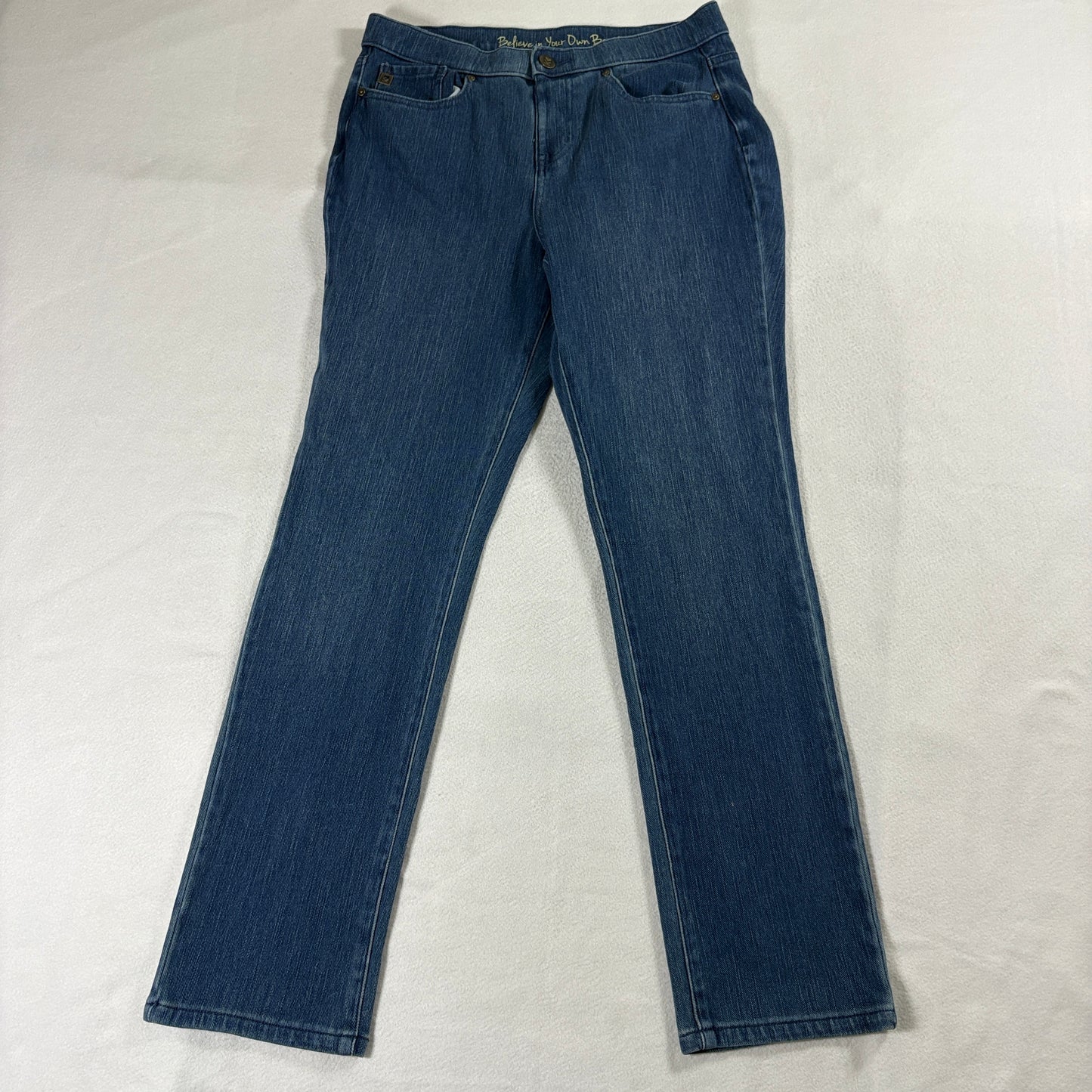 Straight Leg Stretch Jeans Womens Blue Denim Mid Rise Belle XL Fits Like 31 X 29
