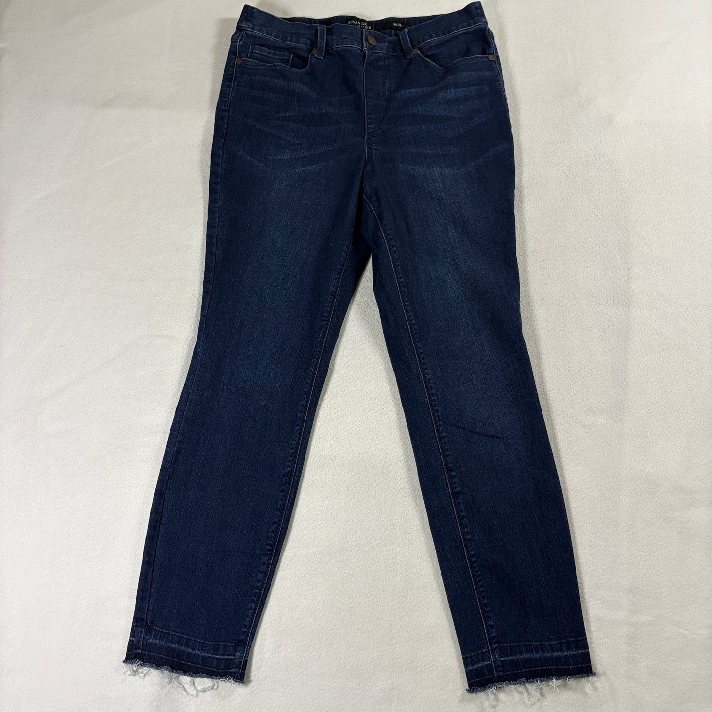 Skinny Jeans Stretch Dark Wash Womens Susan Graver 10 Fits Like 30 X 27 Raw Hem